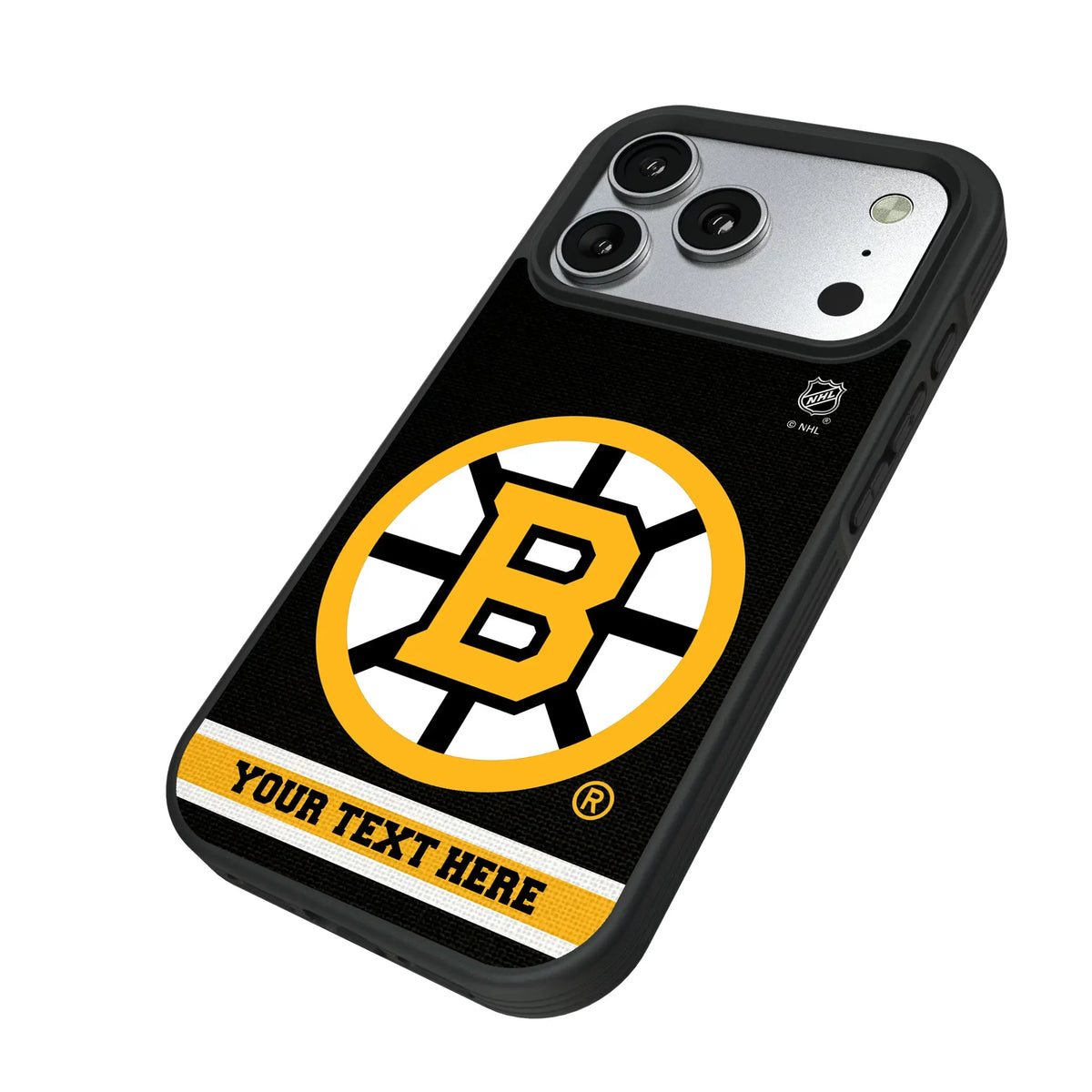 Boston Bruins Personalized Stripe iPhone Bump Phone Case for Apple iPhone - Isometric View#Device_iPhone 17 Pro