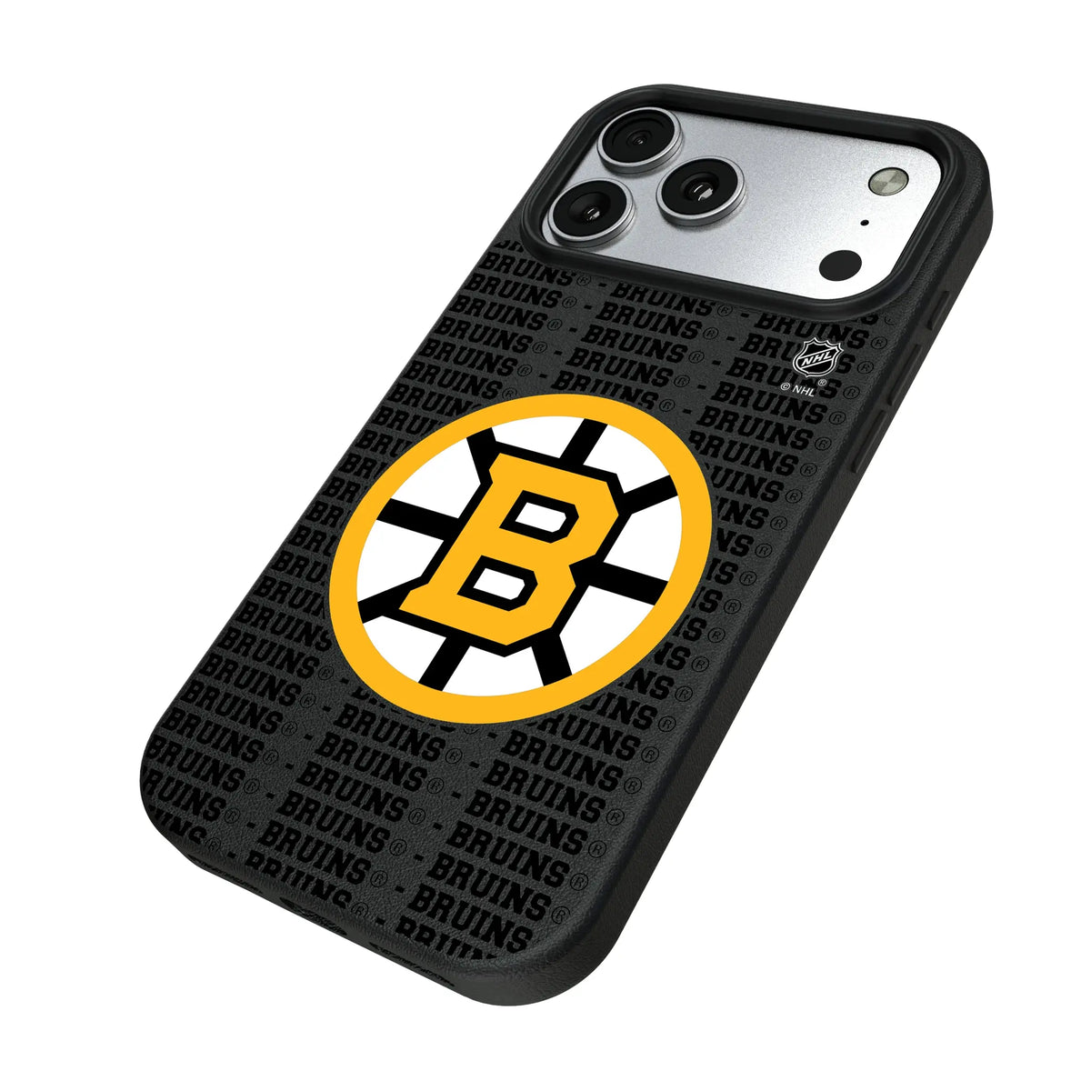 Boston Bruins Text Backdrop iPhone MagSafe Compatible Phone Case for Apple iPhone - Isometric View#Device_iPhone 17 Pro Max