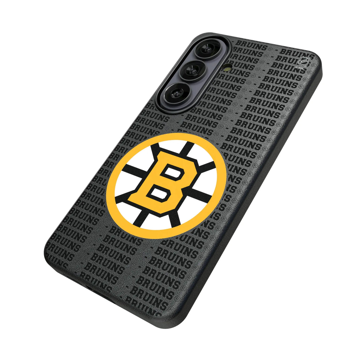 Boston Bruins Text Backdrop Galaxy MagSafe Compatible Phone Case for Samsung Galaxy - Isometric View#Device_Galaxy S26