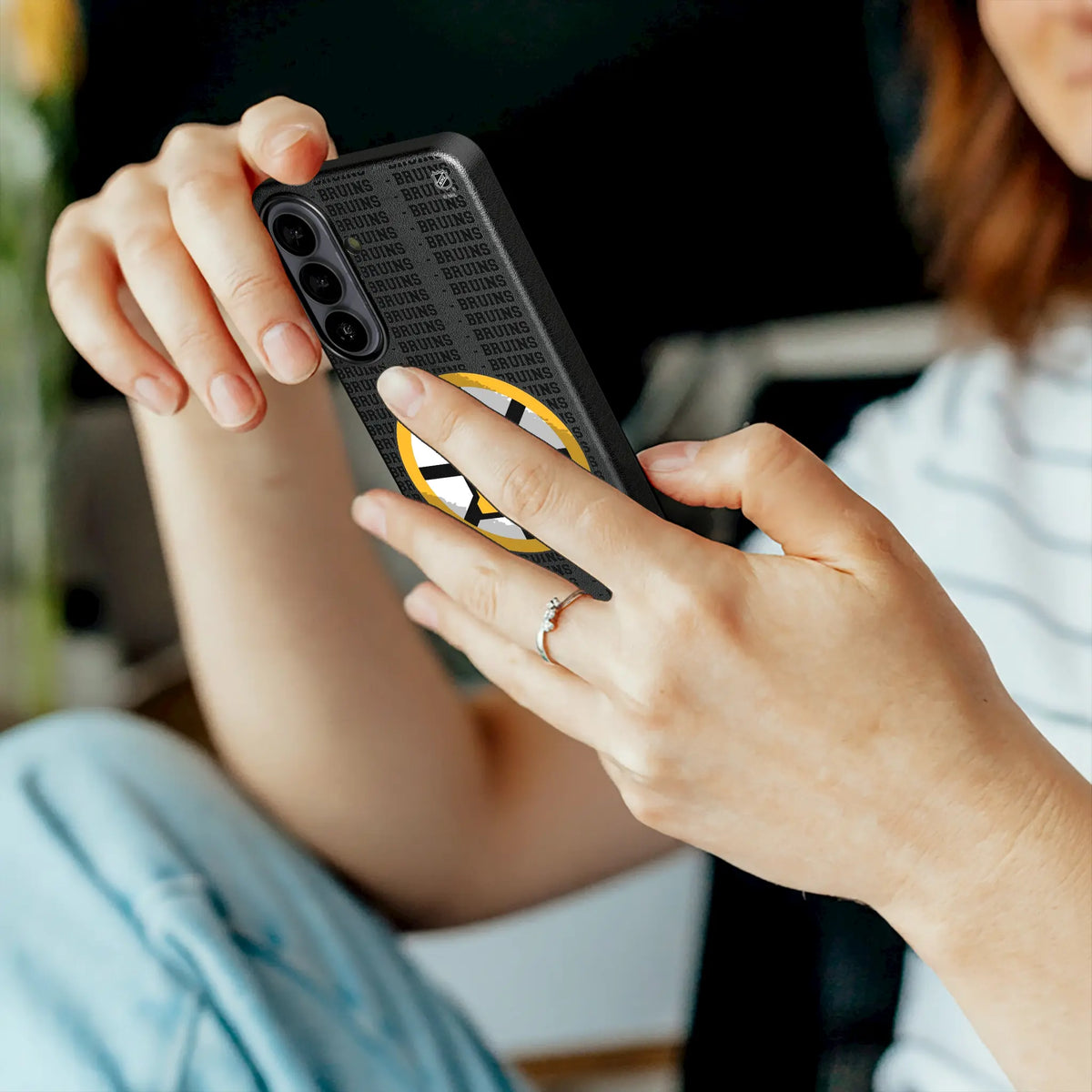 Boston Bruins Text Backdrop Galaxy MagSafe Compatible Phone Case for Samsung Galaxy - Lifestyle#Device_Galaxy S26 Plus
