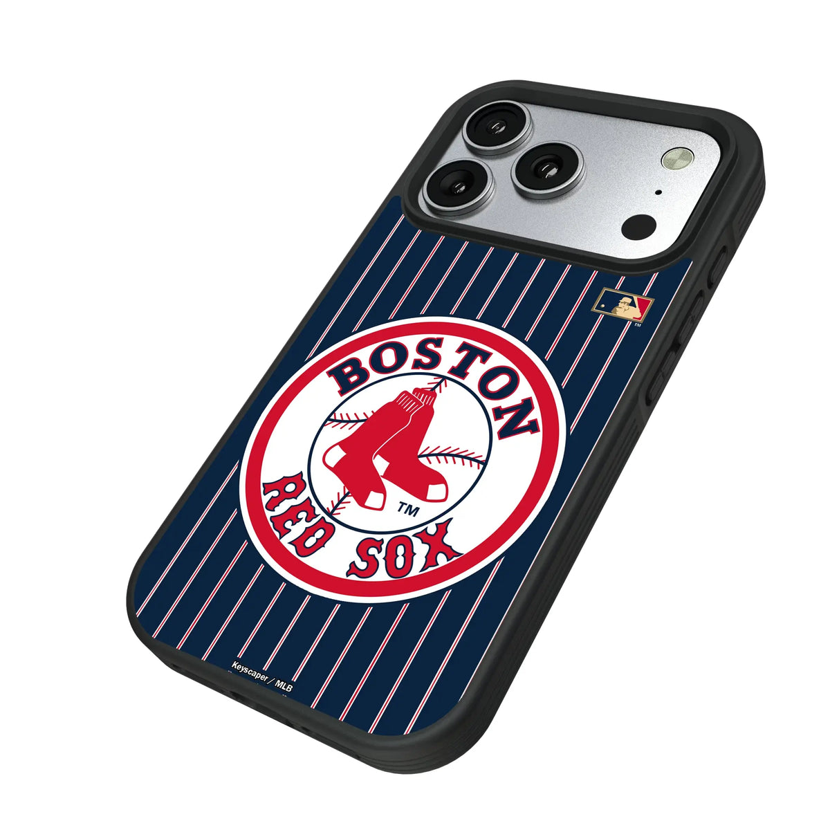 Boston Red Sox 1976-2008 - Cooperstown Collection Pinstripe iPhone Bump Phone Case for Apple iPhone - Isometric View#Device_iPhone 17 Pro