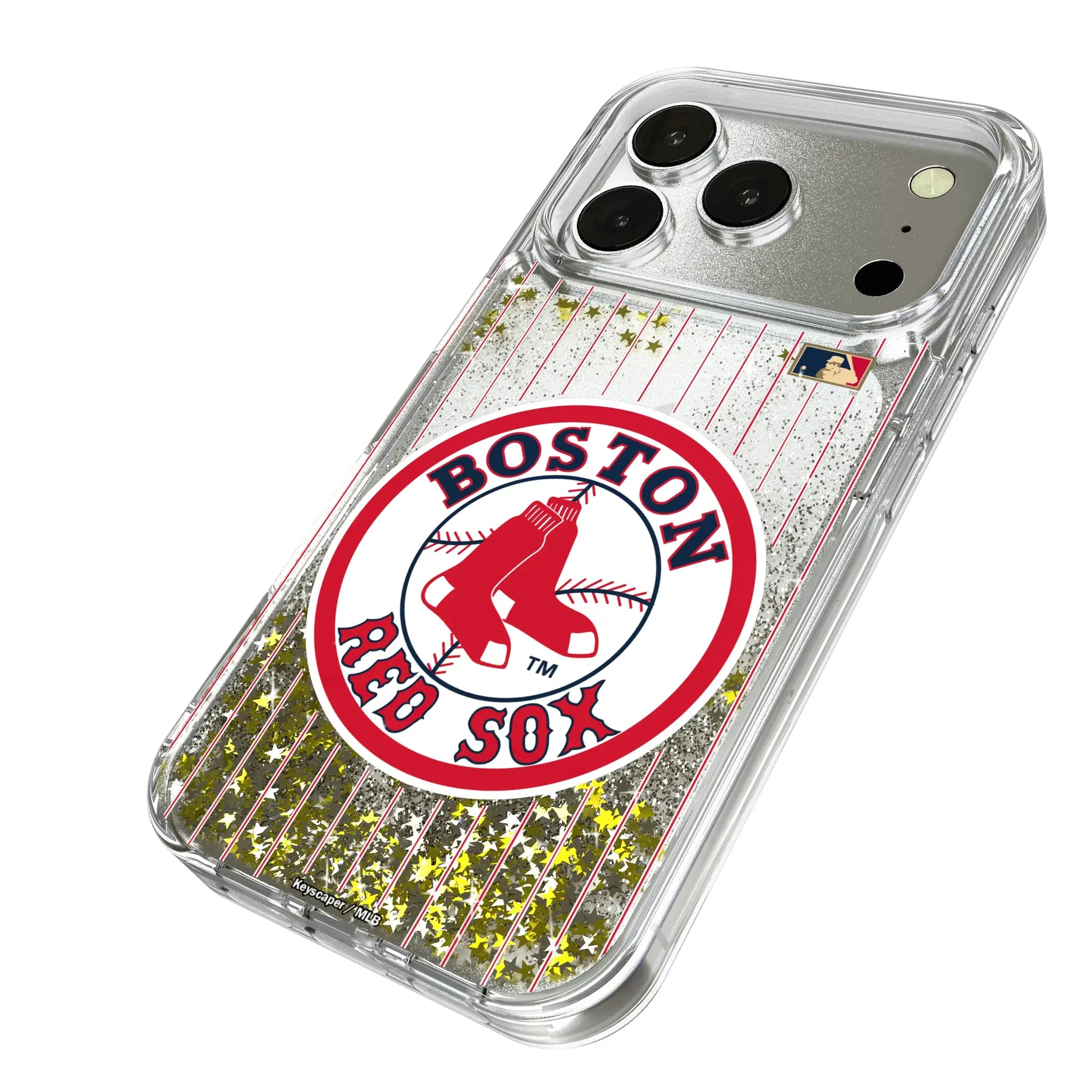 Boston Red Sox 1976-2008 - Cooperstown Collection Pinstripe iPhone Glitter Phone Case for Apple iPhone - Isometric View