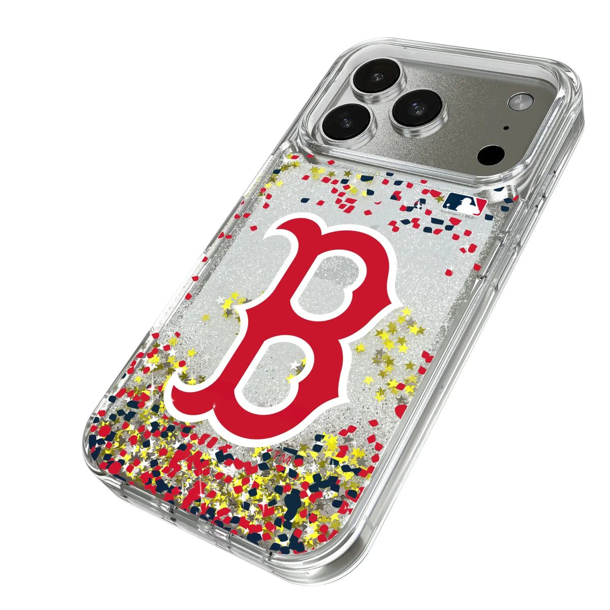 Boston Red Sox Confetti iPhone Glitter Phone Case for Apple iPhone - Isometric View#Device_iPhone 17 Pro