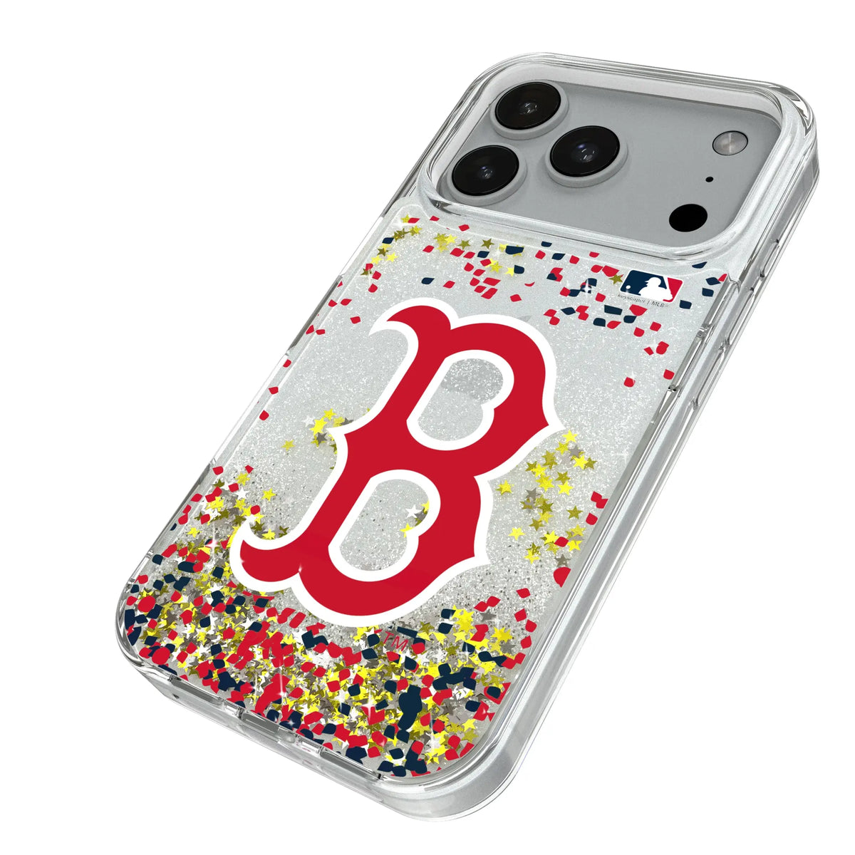 Boston Red Sox Confetti iPhone Glitter Phone Case for Apple iPhone - Isometric View#Device_iPhone 18 Pro
