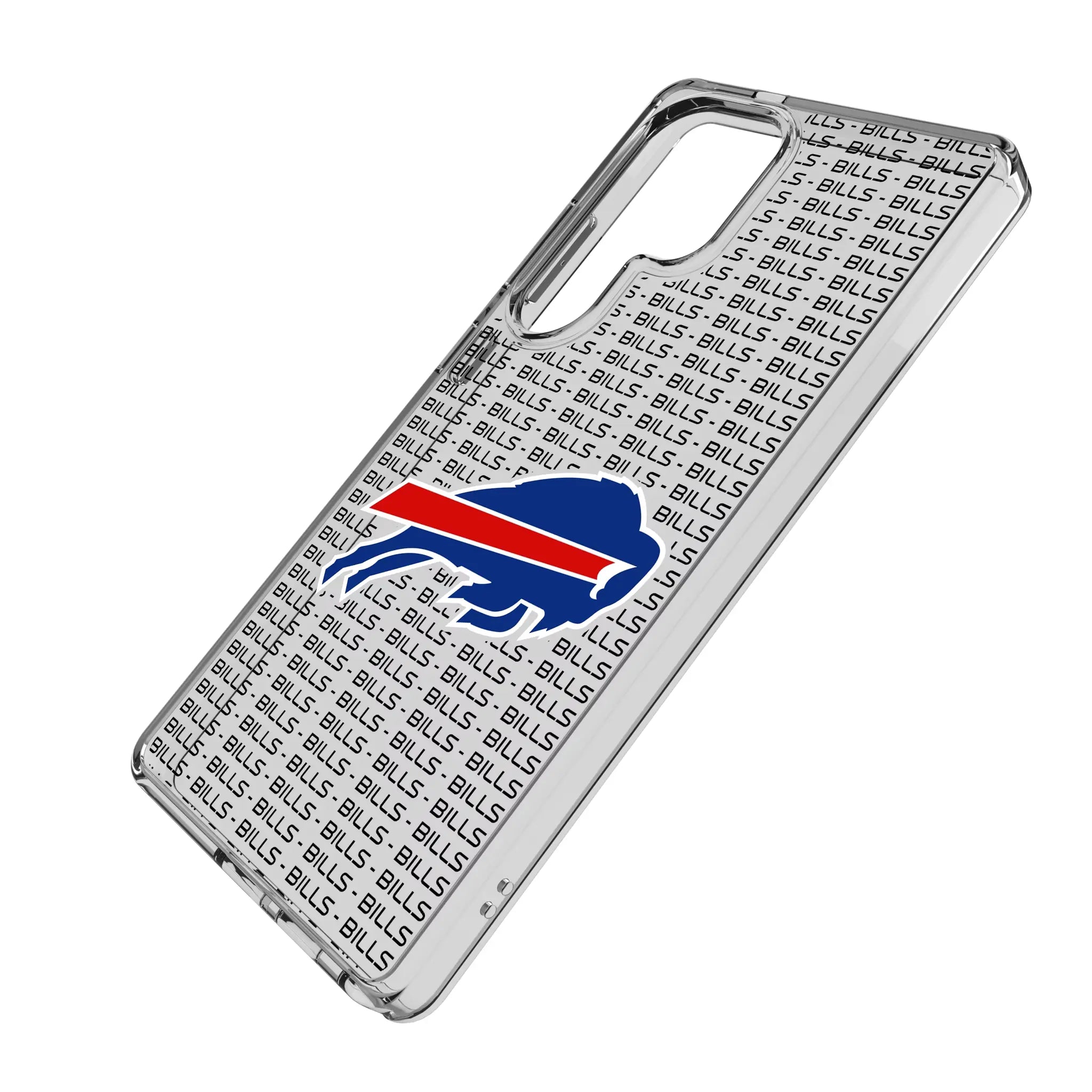 Buffalo Bills Text Backdrop Galaxy Clear Phone Case for Samsung Galaxy - Isometric View#Device_Galaxy S25 Ultra