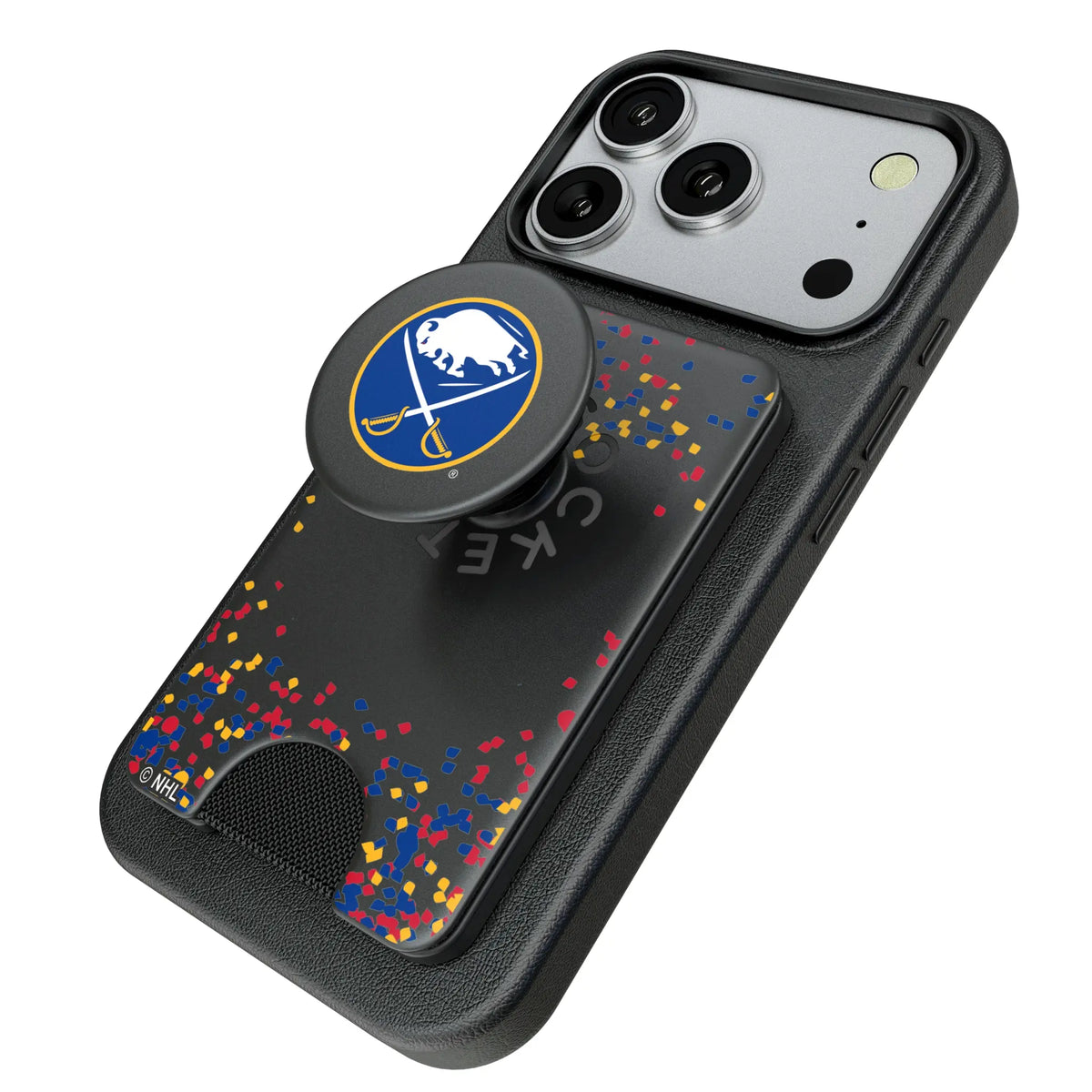 Buffalo Sabres Confetti Popsockets Wallet Magnetic - Isometric View