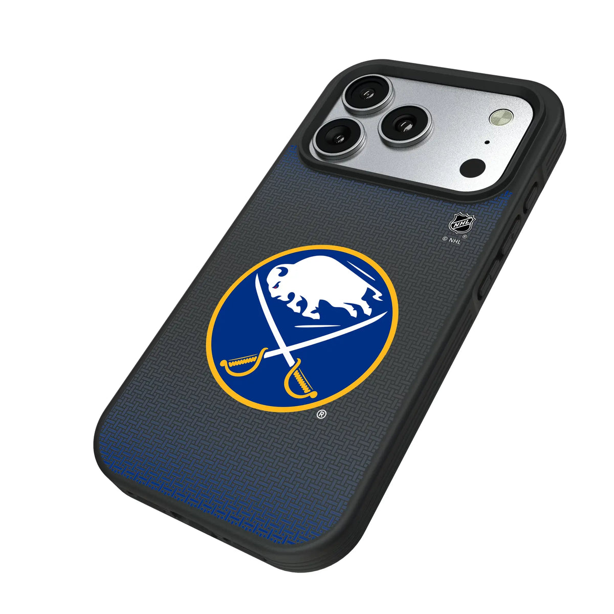 Buffalo Sabres Linen iPhone Bump Phone Case for Apple iPhone - Isometric View#Device_iPhone 17 Pro