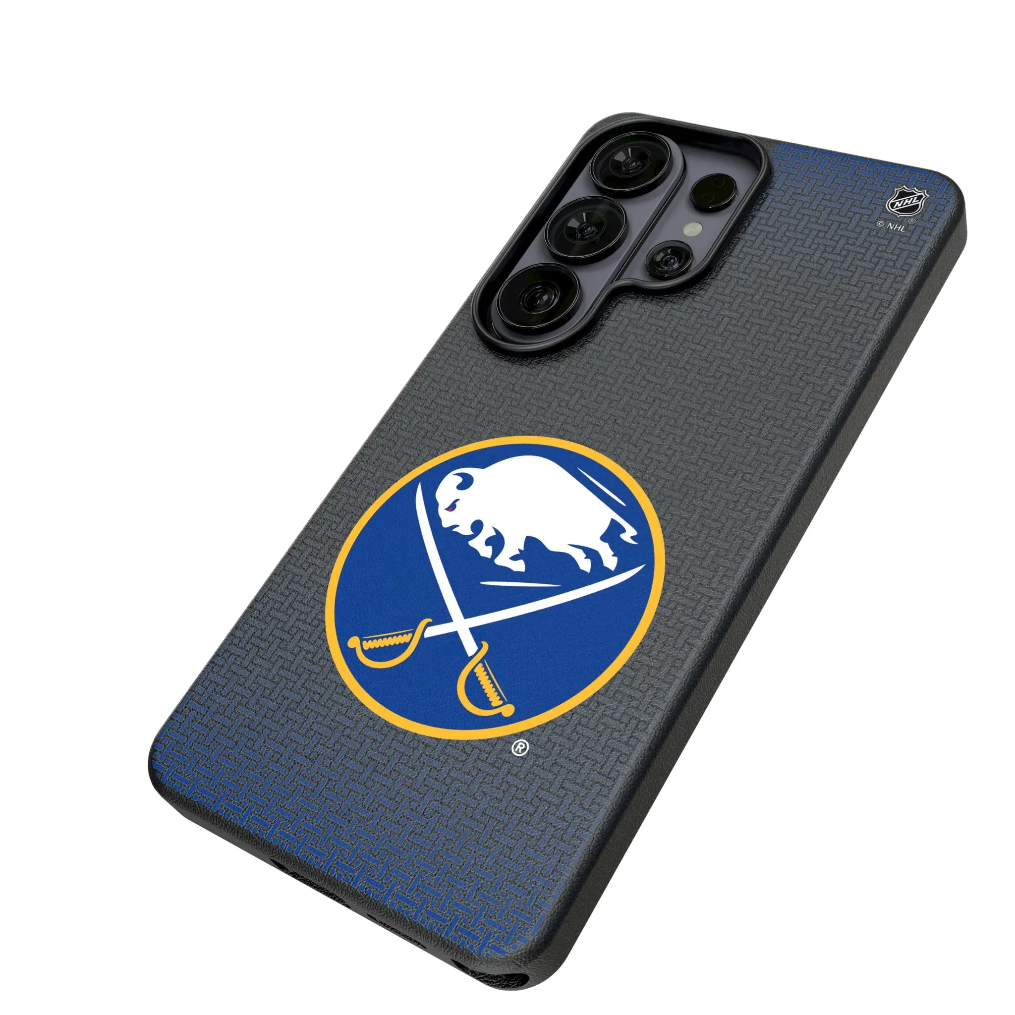 Buffalo Sabres Linen Galaxy MagSafe Compatible Phone Case for Samsung Galaxy - Isometric View#Device_Galaxy S26 Ultra
