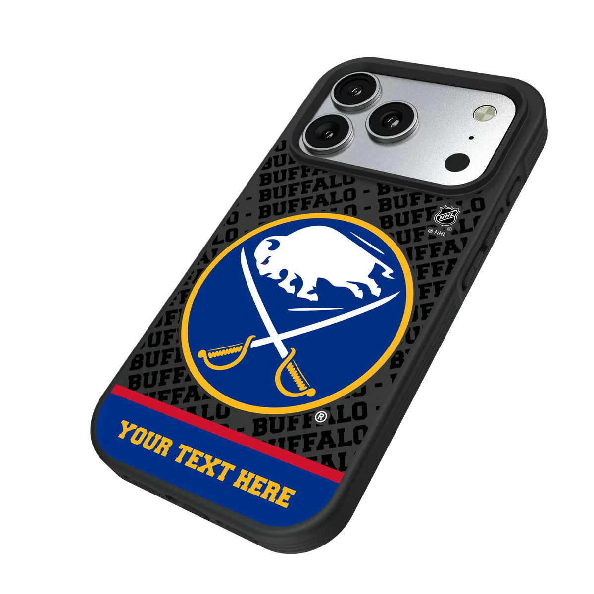 Buffalo Sabres Personalized EndZone Plus iPhone Bump Phone Case for Apple iPhone - Isometric View#Device_iPhone 17 Pro