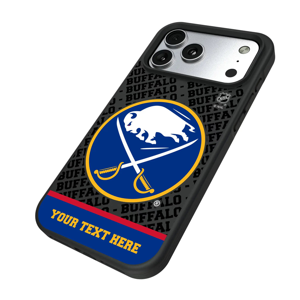 Buffalo Sabres Personalized EndZone Plus iPhone Bump Phone Case for Apple iPhone - Isometric View#Device_iPhone 17 Pro Max