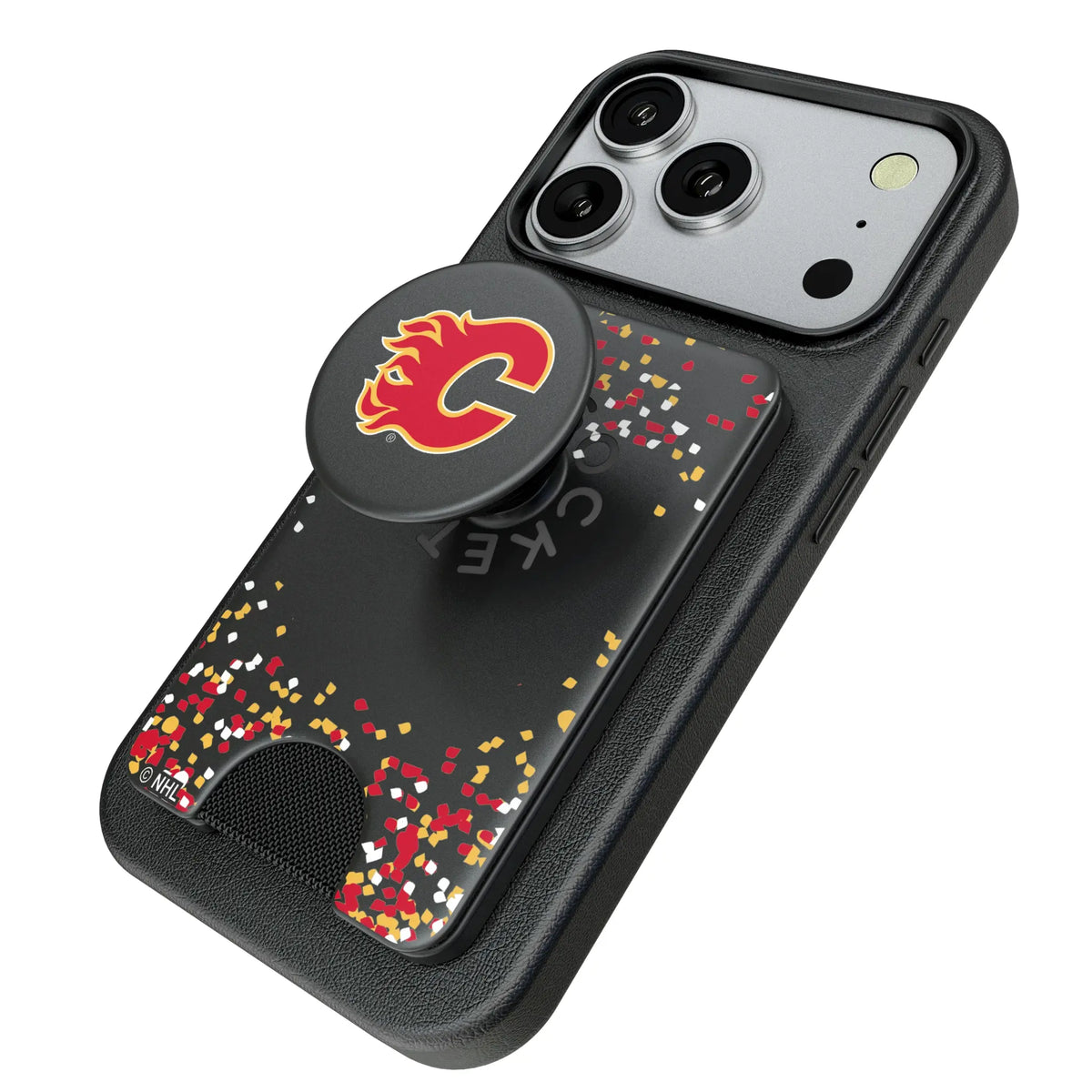Calgary Flames Confetti Popsockets Wallet Magnetic - Isometric View