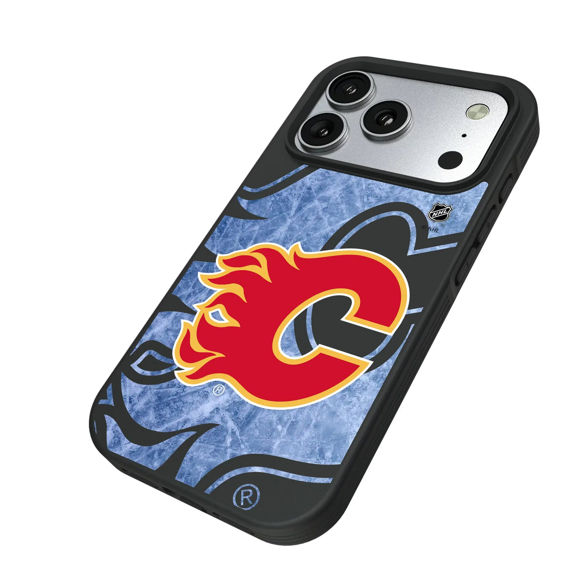 Calgary Flames Ice Tilt iPhone Bump Phone Case for Apple iPhone - Isometric View#Device_iPhone 17 Pro