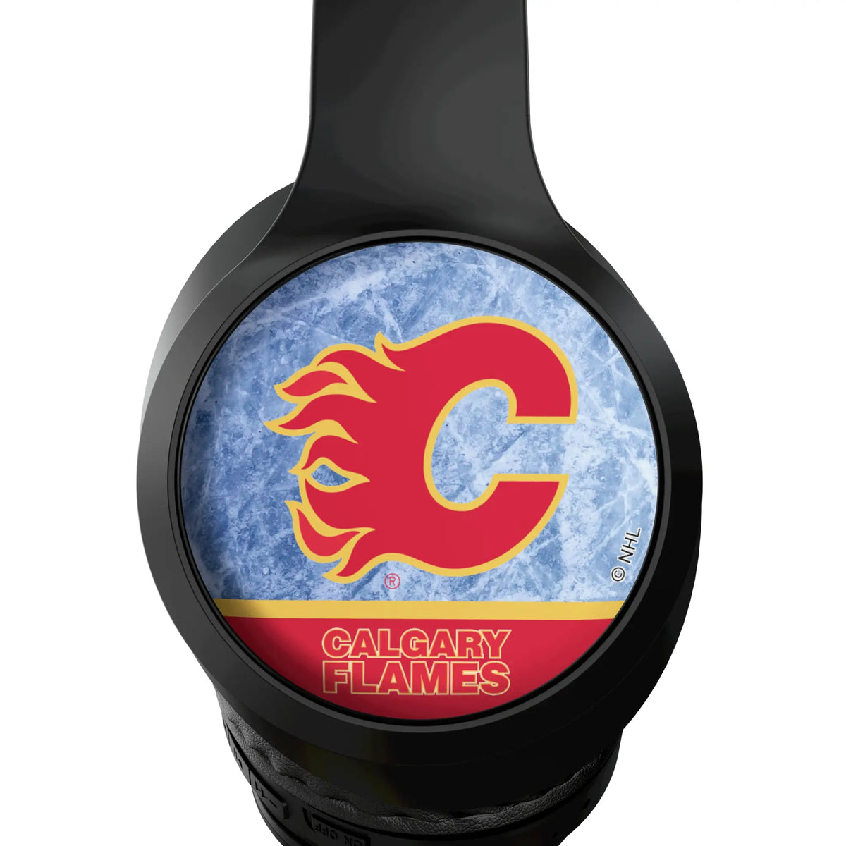 Calgary Flames Ice Wordmark Wireless Over-Ear Headphones With Case - Detail