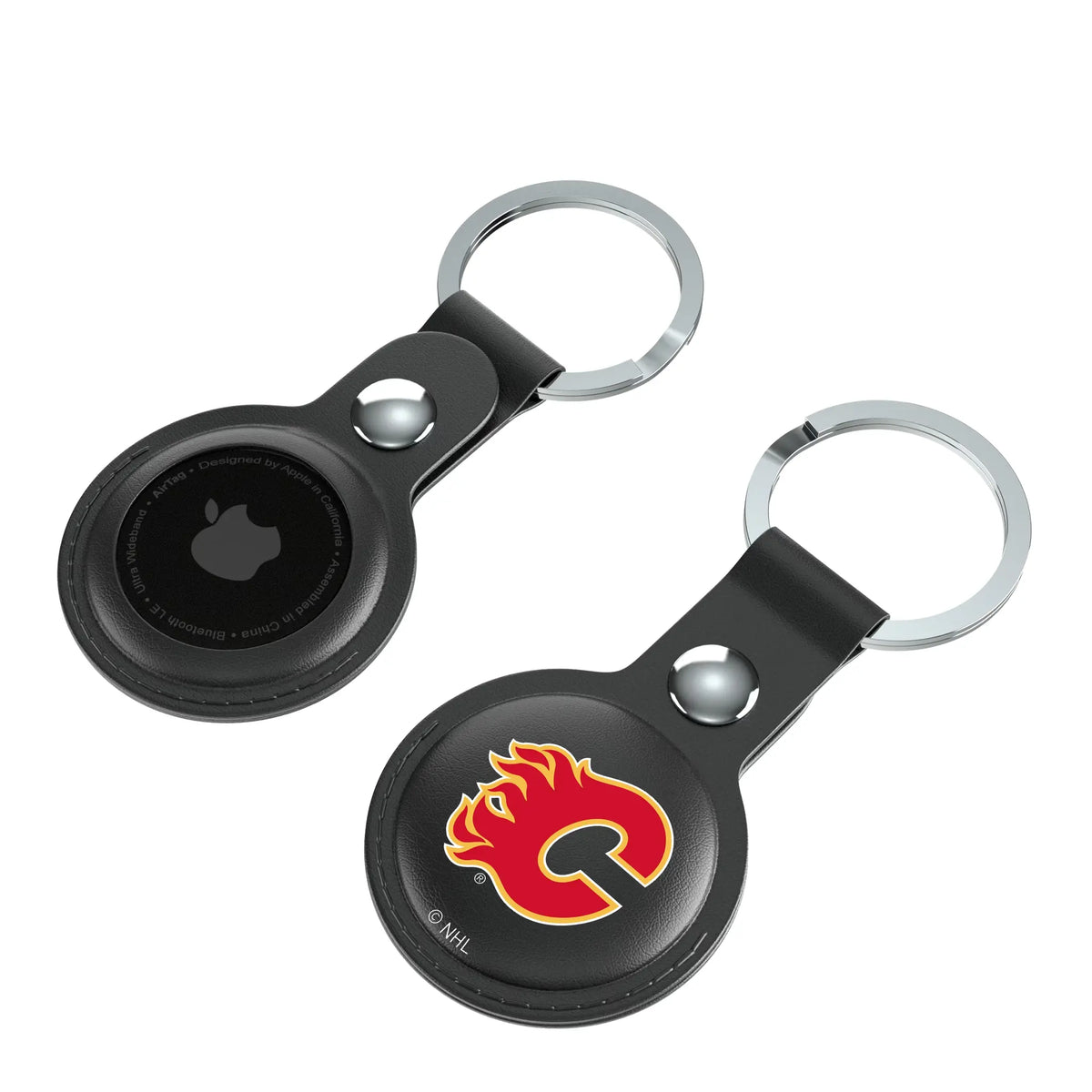 Calgary Flames Insignia AirTag Black Airtag Holder 2-Pack - Isometric View