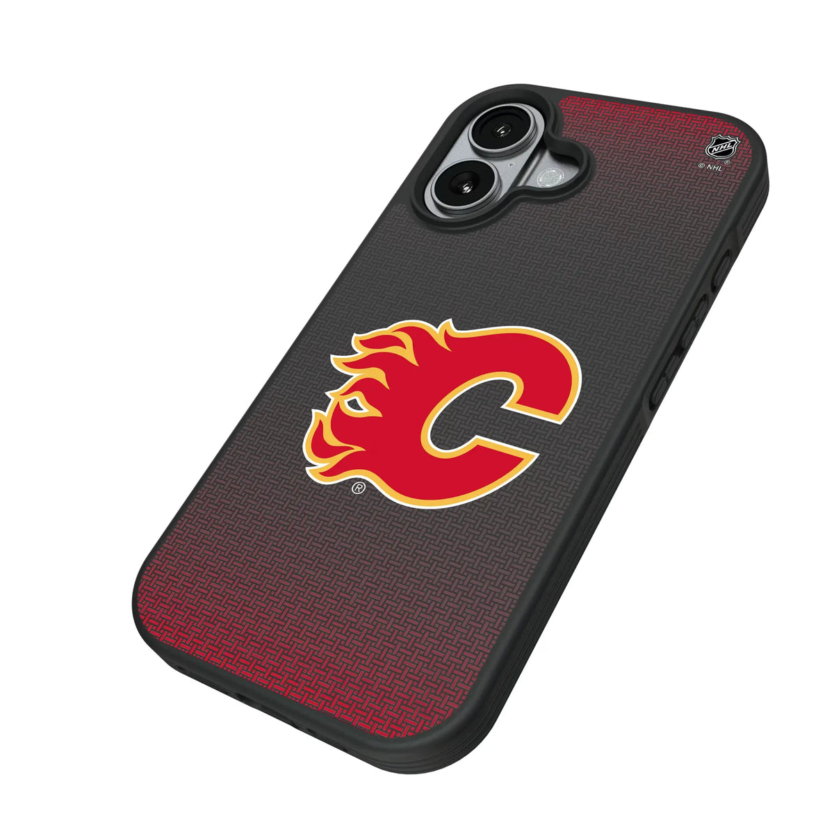 Calgary Flames Linen iPhone Bump Phone Case for Apple iPhone - Isometric View#Device_iPhone 17