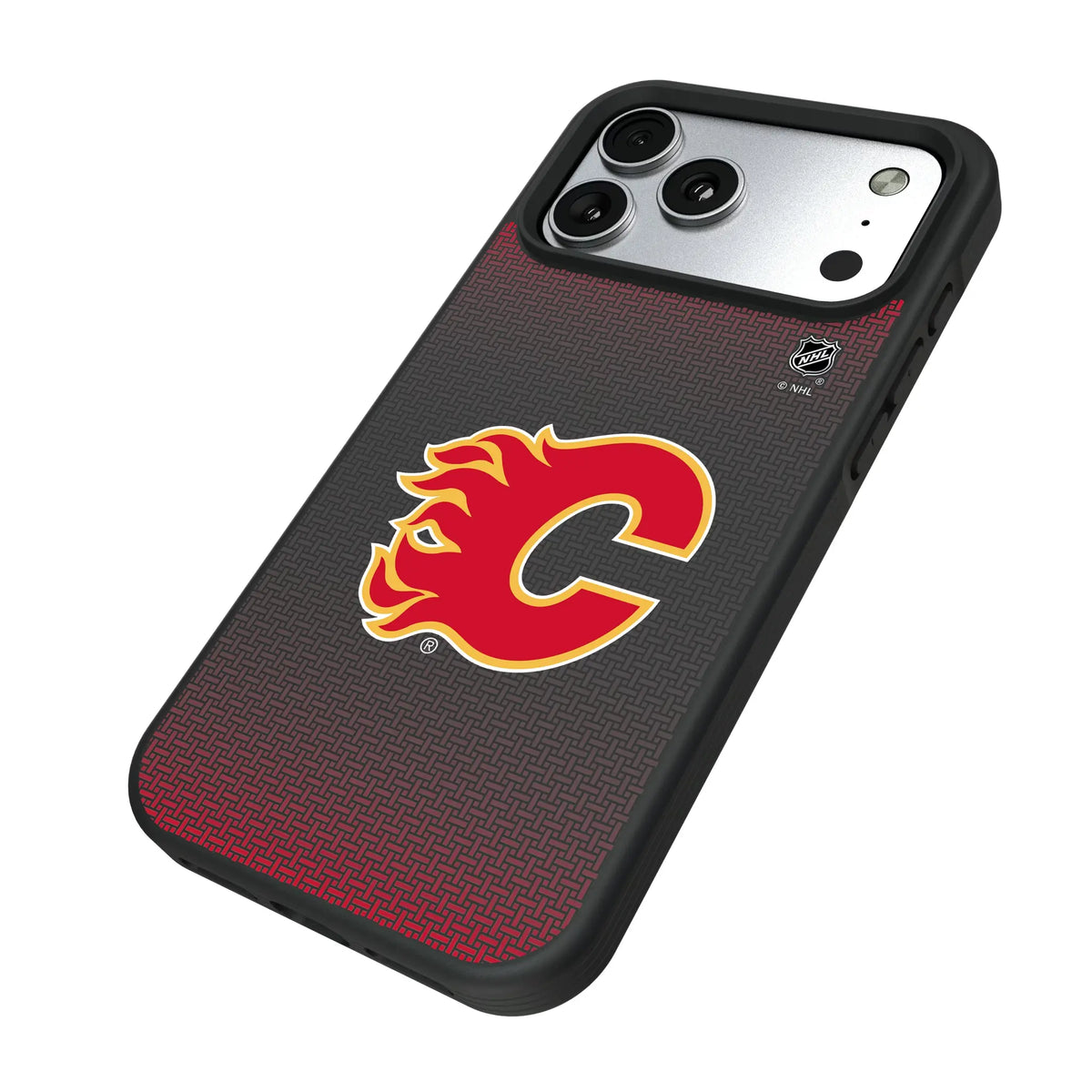 Calgary Flames Linen iPhone Bump Phone Case for Apple iPhone - Isometric View#Device_iPhone 17 Pro Max