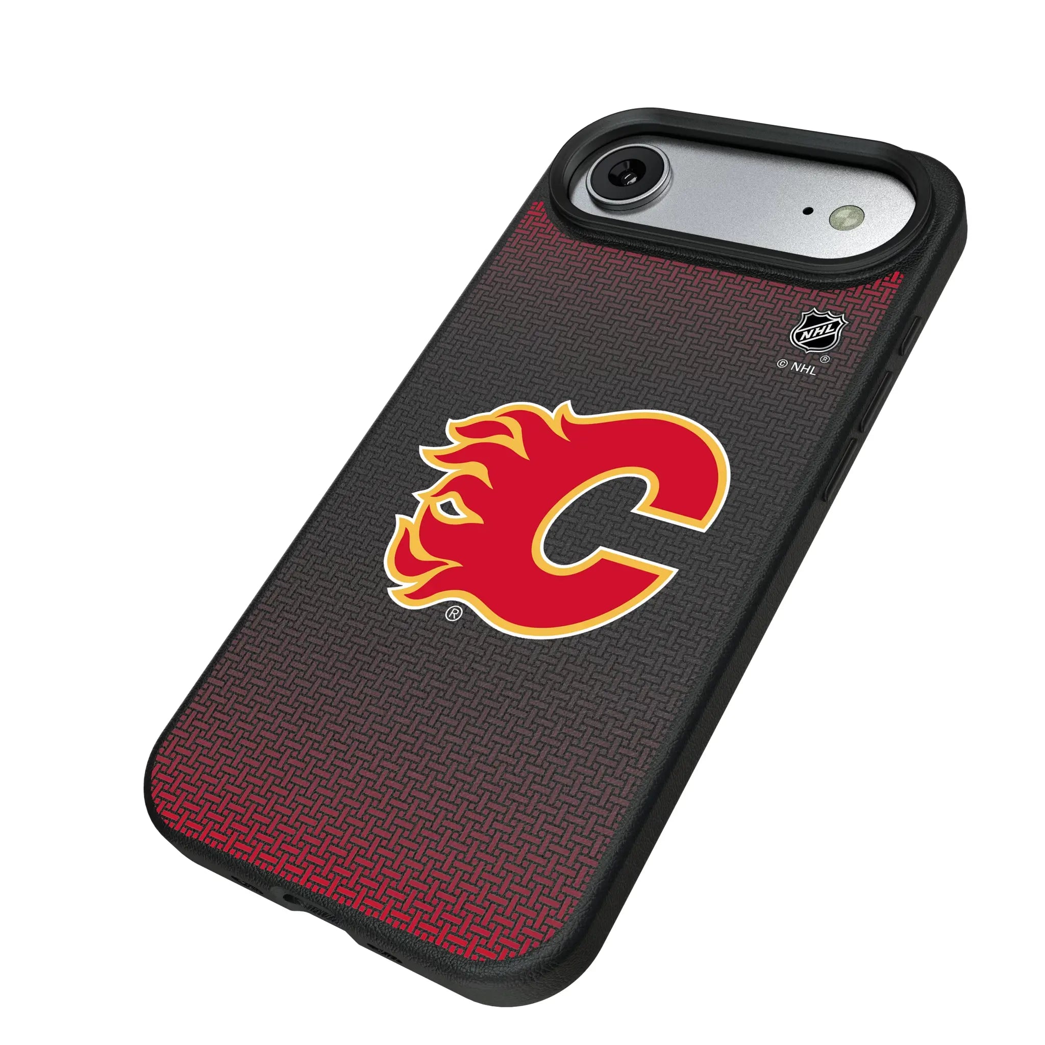 Calgary Flames Linen iPhone MagSafe Compatible Phone Case for Apple iPhone - Isometric View#Device_iPhone Air