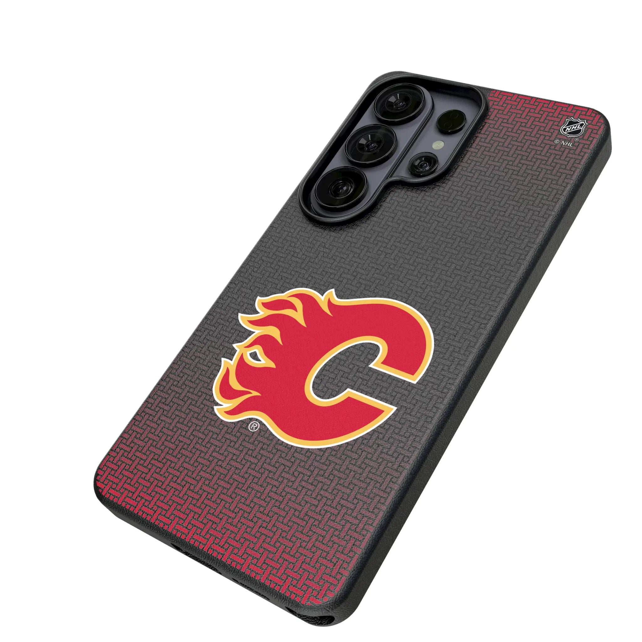 Calgary Flames Linen Galaxy MagSafe Compatible Phone Case for Samsung Galaxy - Isometric View#Device_Galaxy S26 Ultra