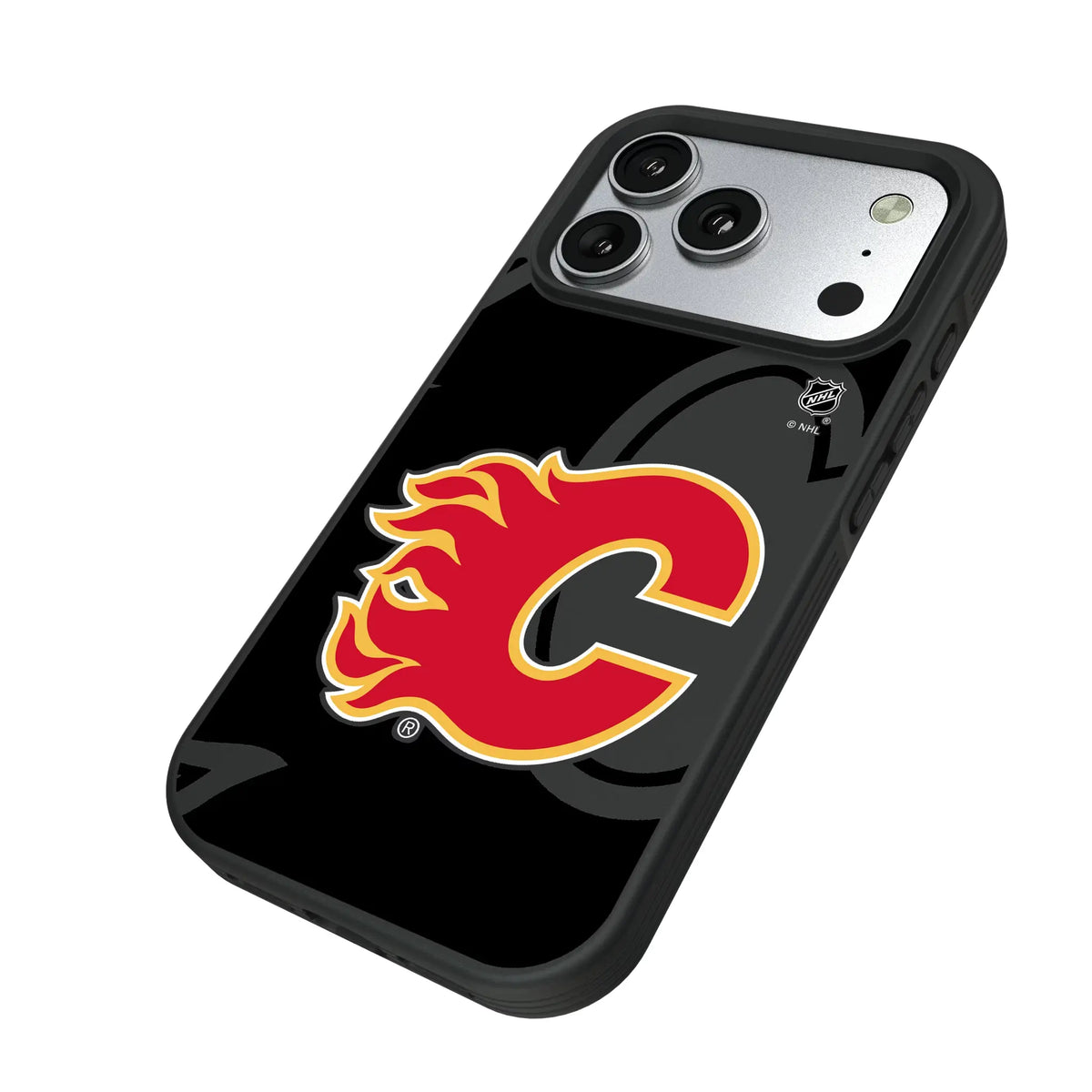 Calgary Flames Monocolor Tilt iPhone Bump Phone Case for Apple iPhone - Isometric View#Device_iPhone 17 Pro
