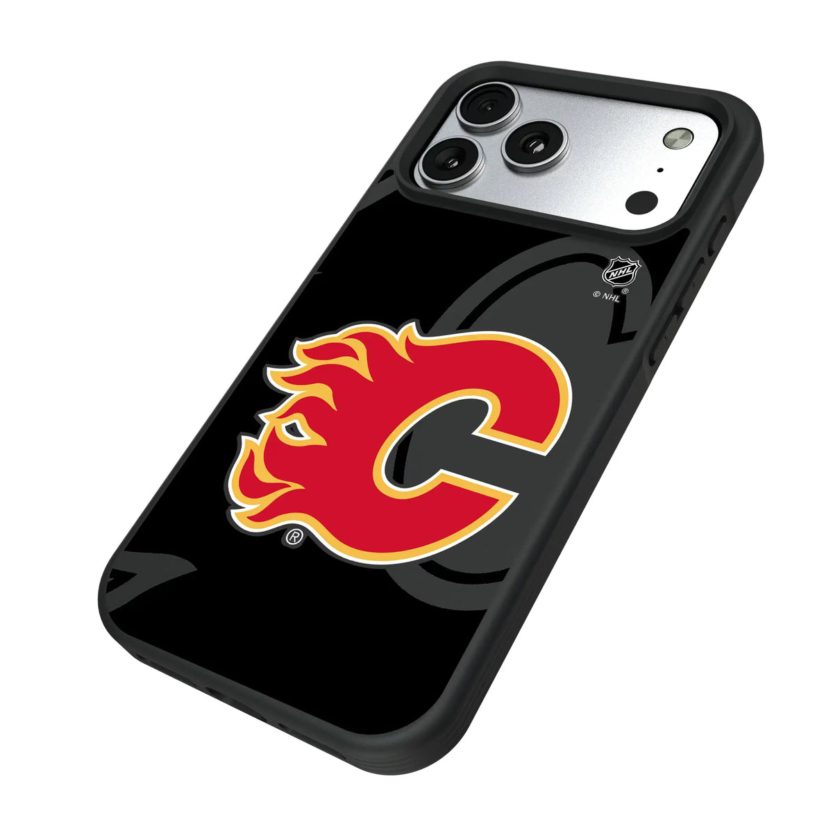 Calgary Flames Monocolor Tilt iPhone Bump Phone Case for Apple iPhone - Isometric View#Device_iPhone 17 Pro Max