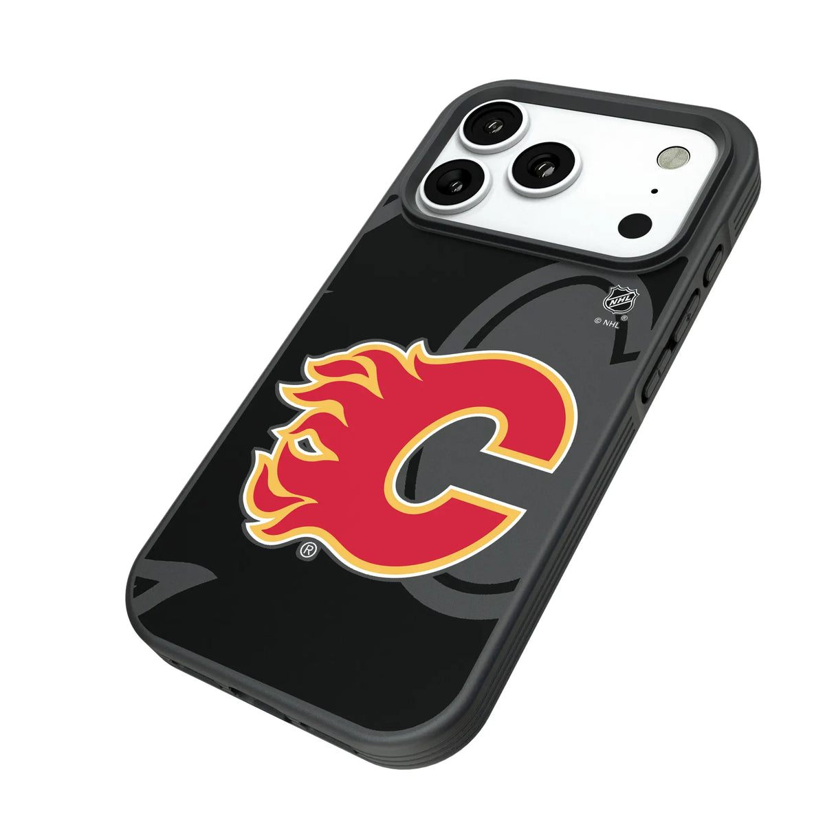 Calgary Flames Monocolor Tilt iPhone Bump Phone Case for Apple iPhone - Isometric View#Device_iPhone 18 Pro