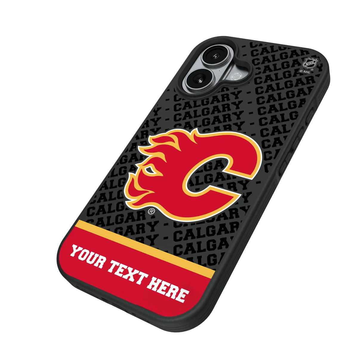 Calgary Flames Personalized EndZone Plus iPhone Bump Phone Case for Apple iPhone - Isometric View#Device_iPhone 17
