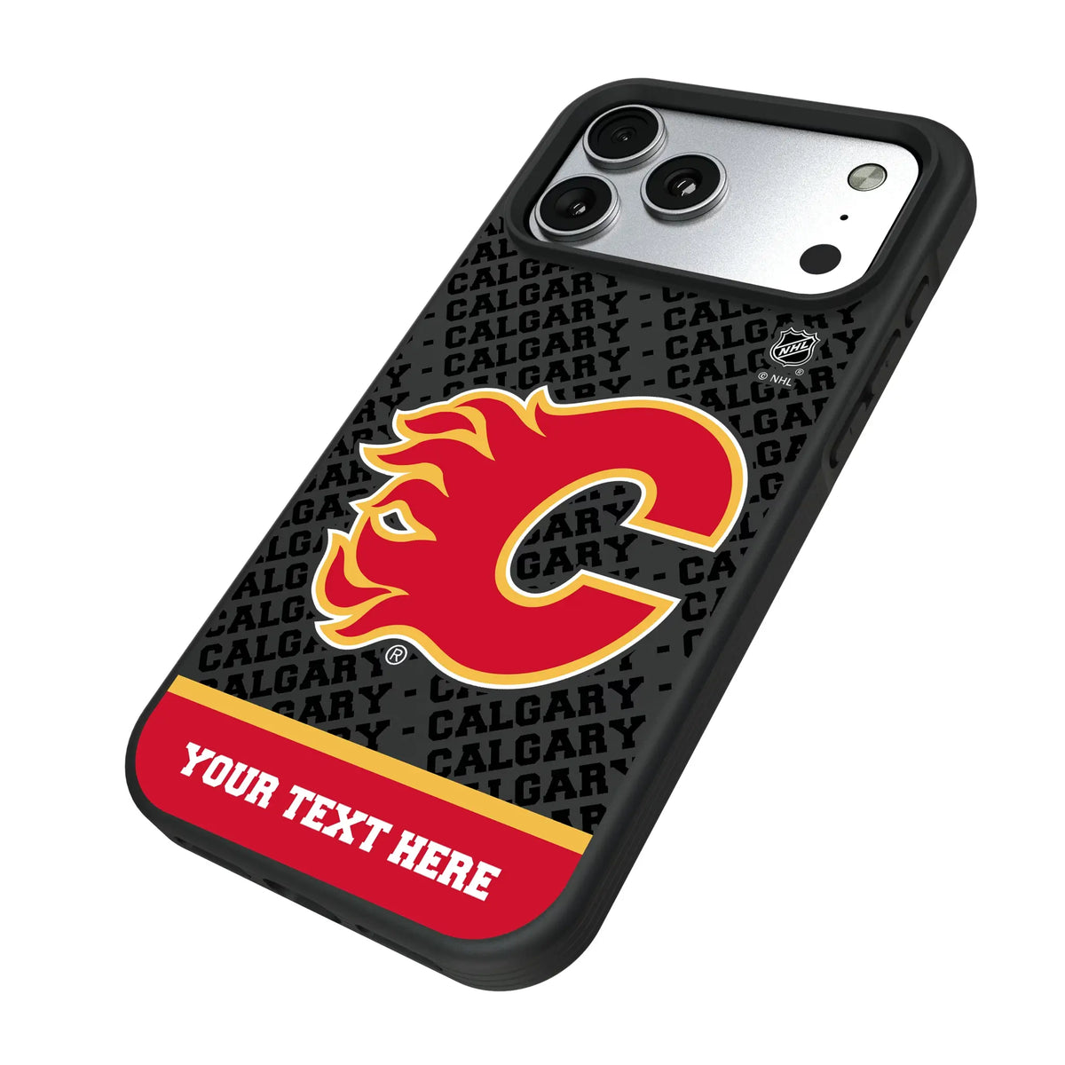 Calgary Flames Personalized EndZone Plus iPhone Bump Phone Case for Apple iPhone - Isometric View#Device_iPhone 17 Pro Max