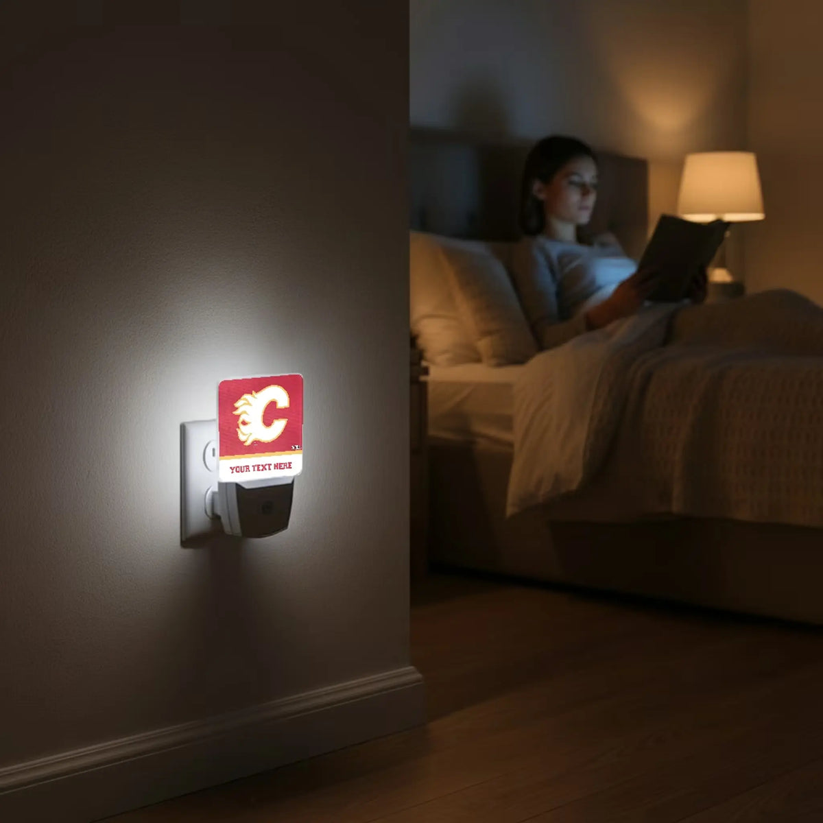 Calgary Flames Personalized Endzone Solid Night Light 2-Pack - Lifestyle