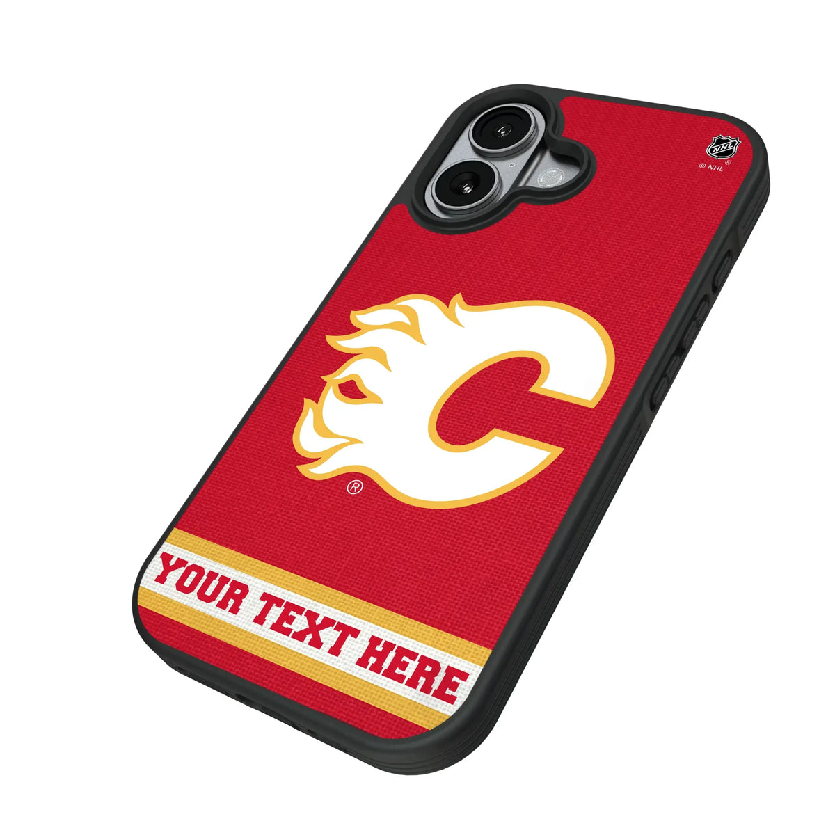 Calgary Flames Personalized Stripe iPhone Bump Phone Case for Apple iPhone - Isometric View#Device_iPhone 17