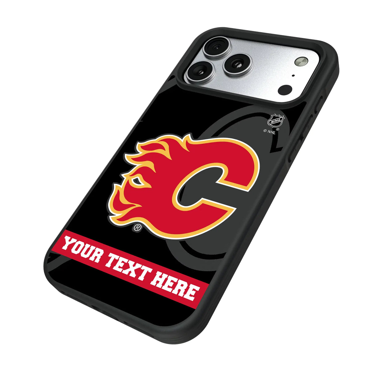 Calgary Flames Personalized Tilt iPhone Bump Phone Case for Apple iPhone - Isometric View#Device_iPhone 17 Pro Max
