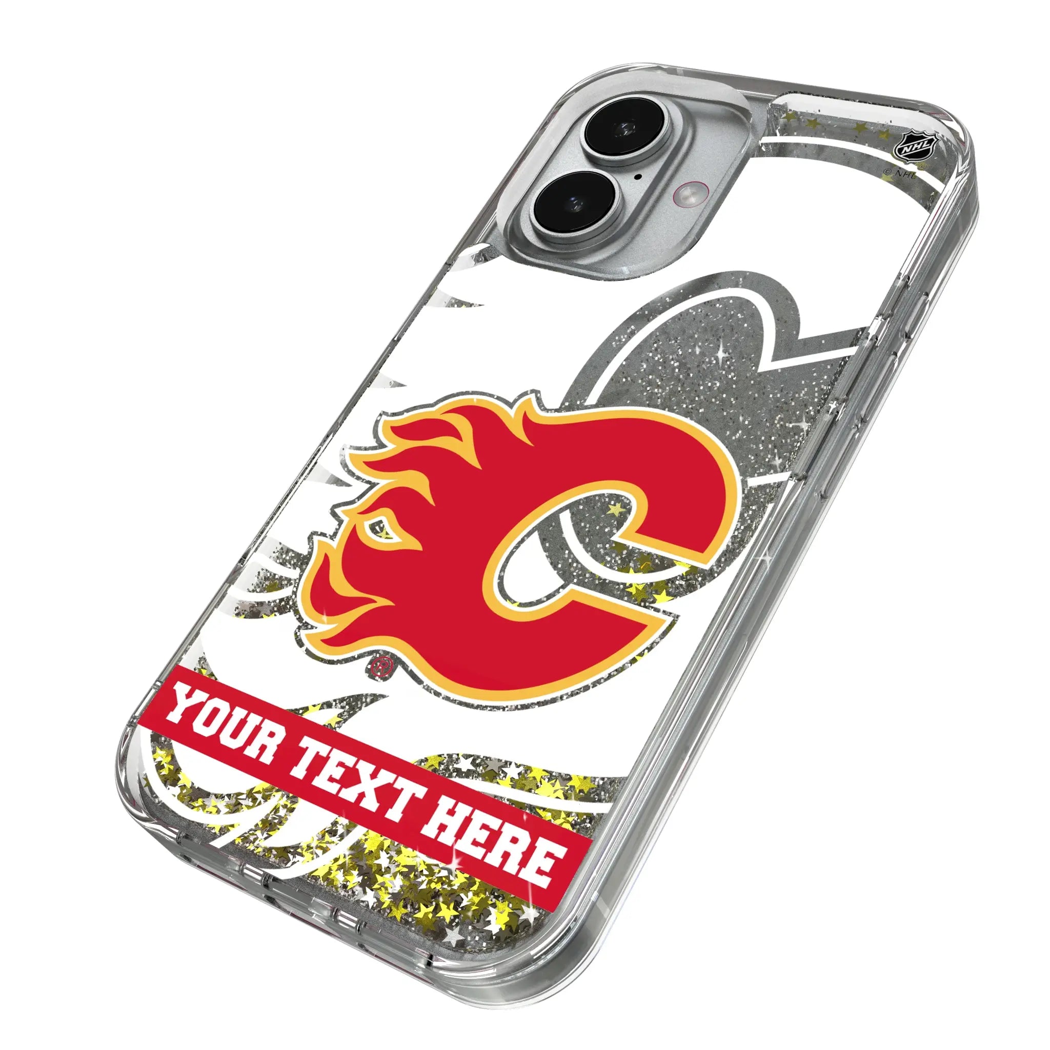Calgary Flames Personalized Tilt iPhone Glitter Phone Case for Apple iPhone - Isometric View