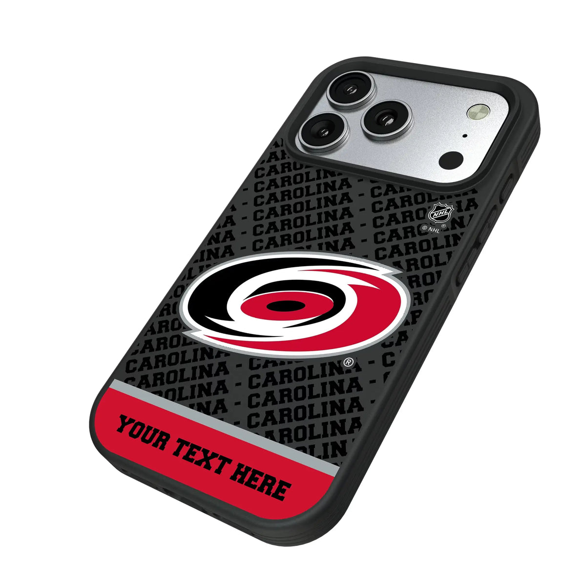 Carolina Hurricanes Personalized EndZone Plus iPhone Bump Phone Case for Apple iPhone - Isometric View#Device_iPhone 17 Pro