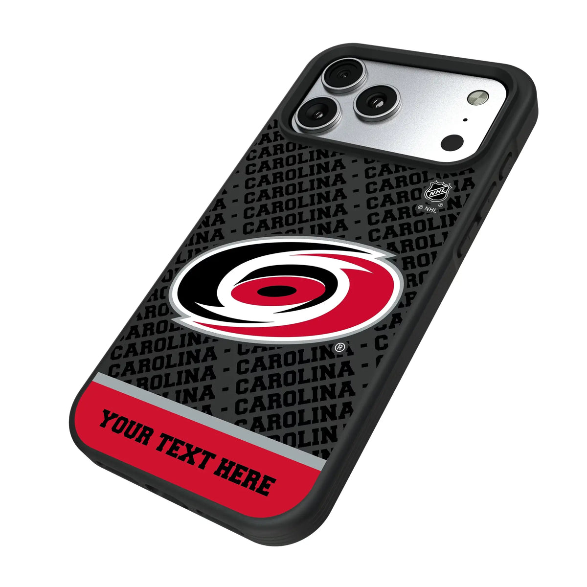 Carolina Hurricanes Personalized EndZone Plus iPhone Bump Phone Case for Apple iPhone - Isometric View#Device_iPhone 17 Pro Max
