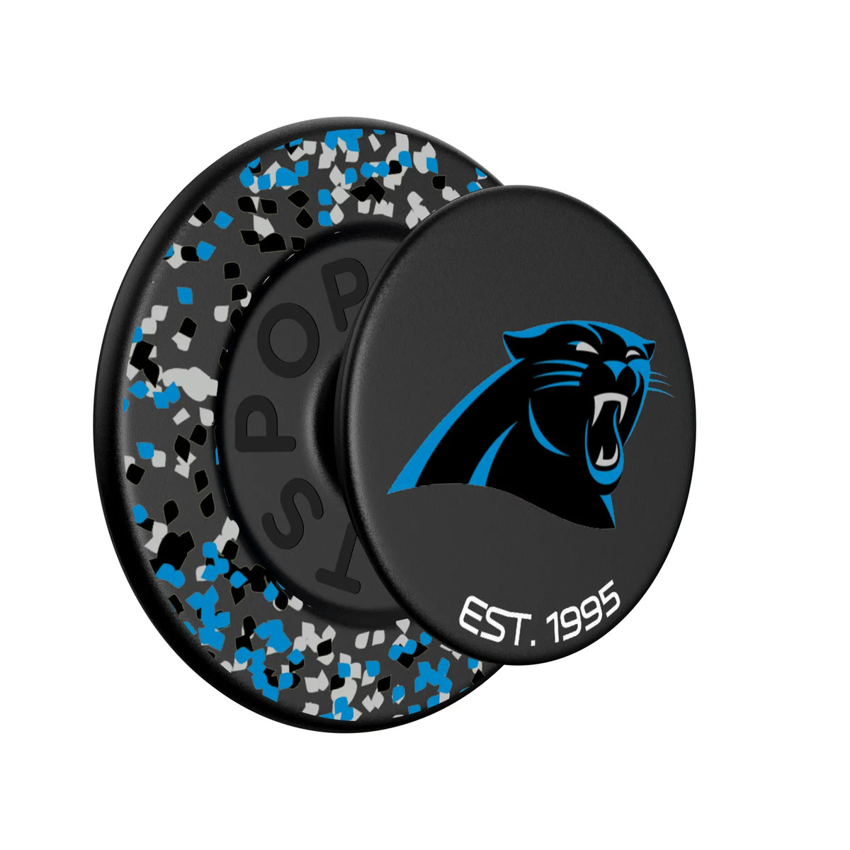 Carolina Panthers Confetti Popsockets Round Magnetic - Isometric View