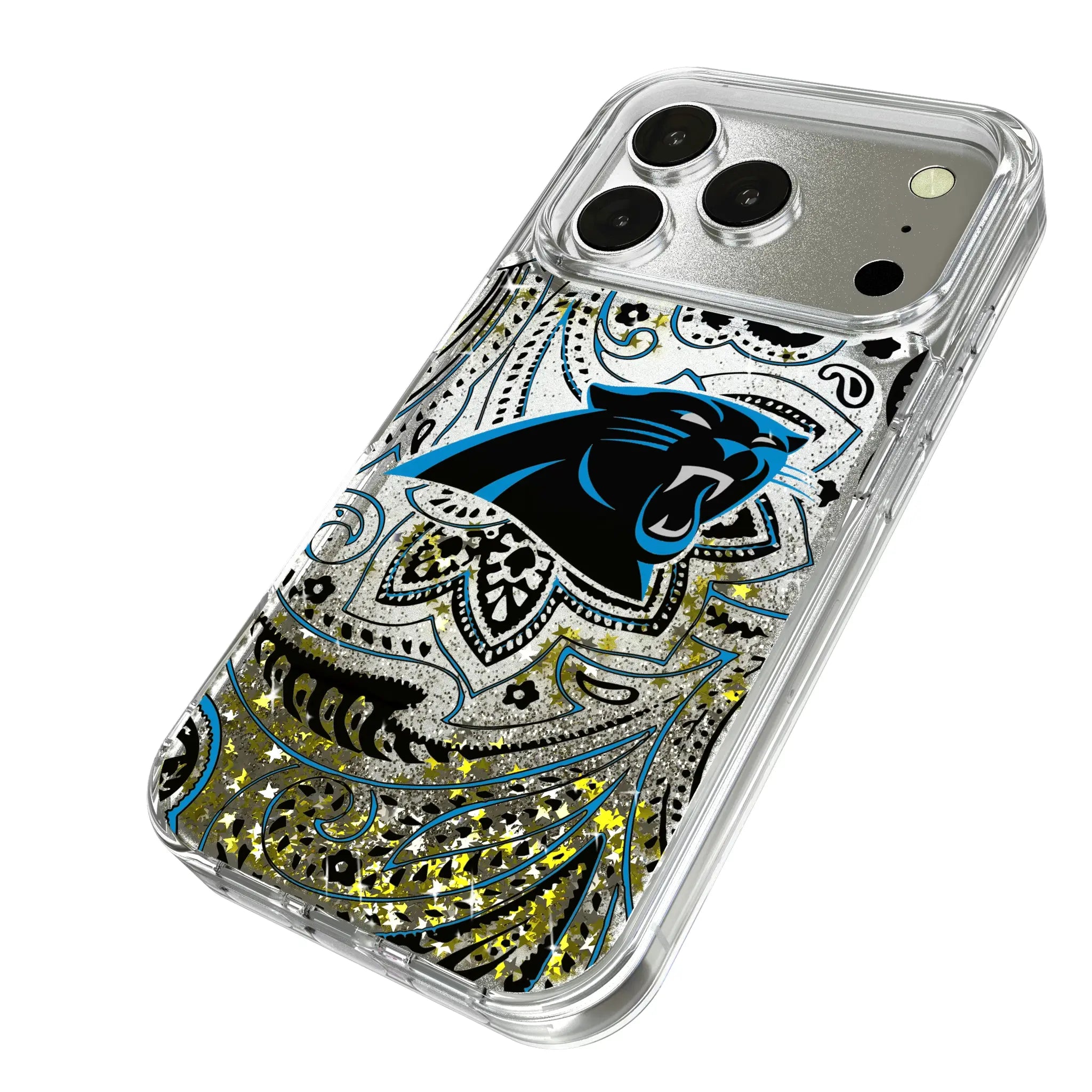 Carolina Panthers Paisley iPhone Glitter Phone Case for Apple iPhone - Isometric View
