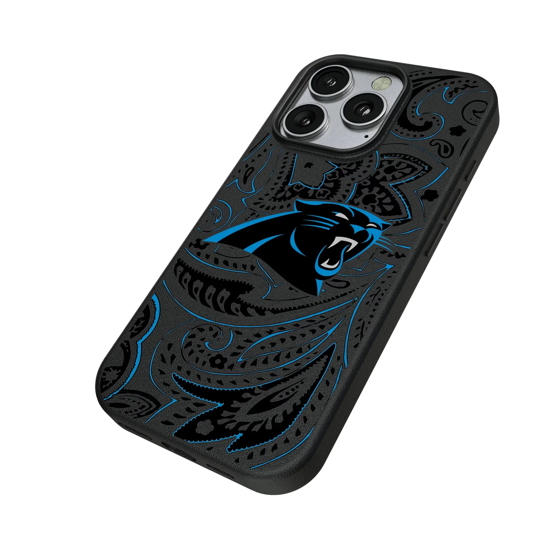 Carolina Panthers Paisley iPhone MagSafe Compatible Phone Case for Apple iPhone - Isometric View