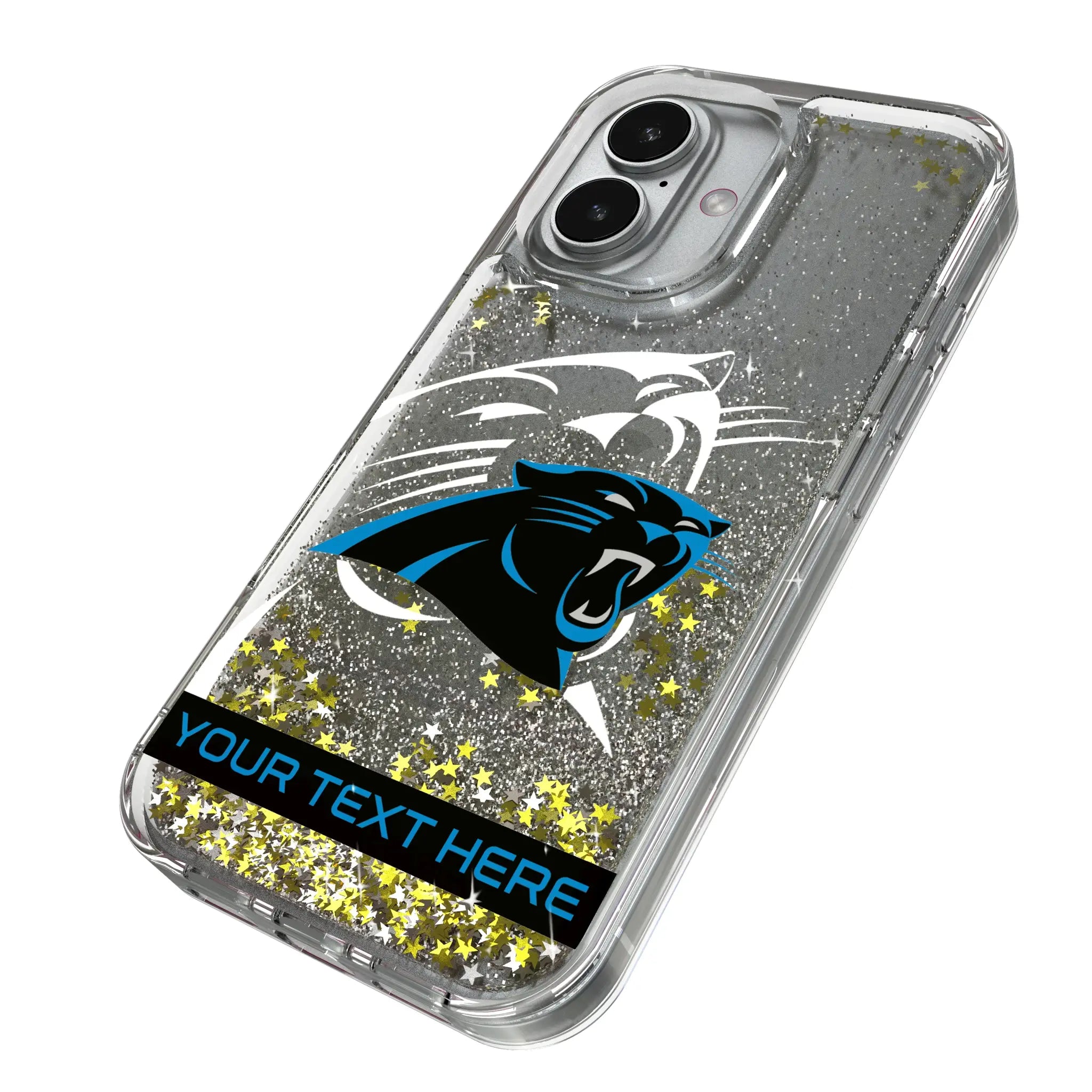 Carolina Panthers Personalized Tilt iPhone Glitter Phone Case for Apple iPhone - Isometric View