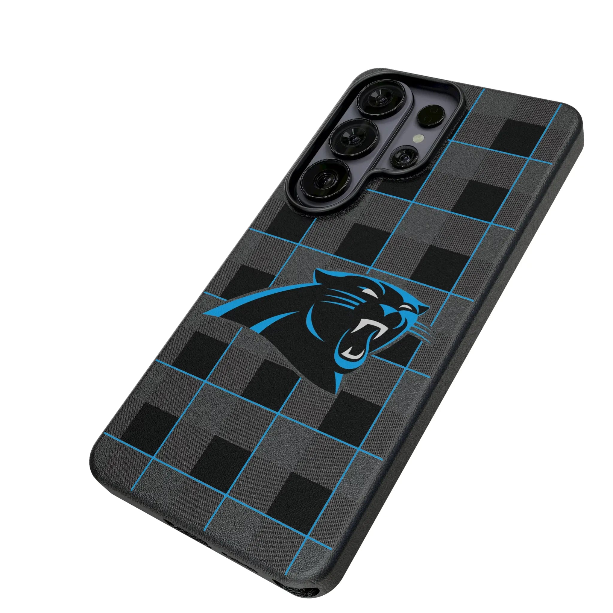 Carolina Panthers Plaid Galaxy MagSafe Compatible Phone Case for Samsung Galaxy - Isometric View#Device_Galaxy S26 Ultra