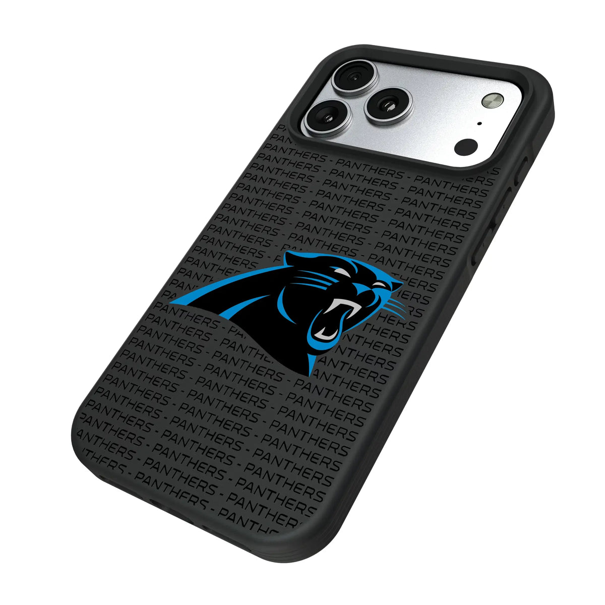 Carolina Panthers Text Backdrop iPhone Bump Phone Case for Apple iPhone - Isometric View#Device_iPhone 17 Pro Max