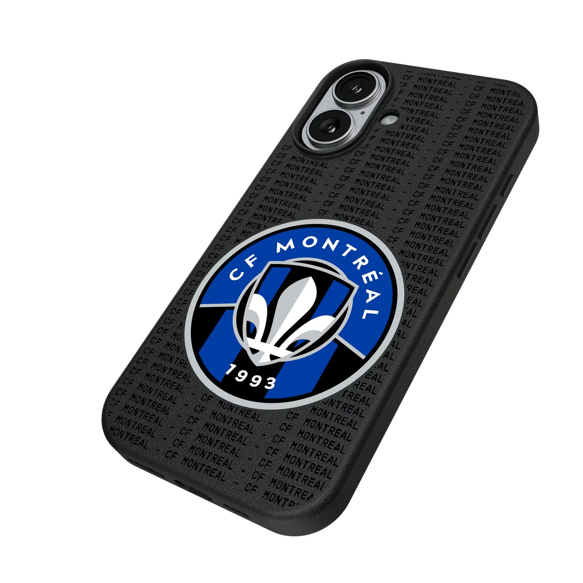 CF Montreal Text Backdrop iPhone MagSafe Compatible Phone Case for Apple iPhone - Isometric View#Device_iPhone 17