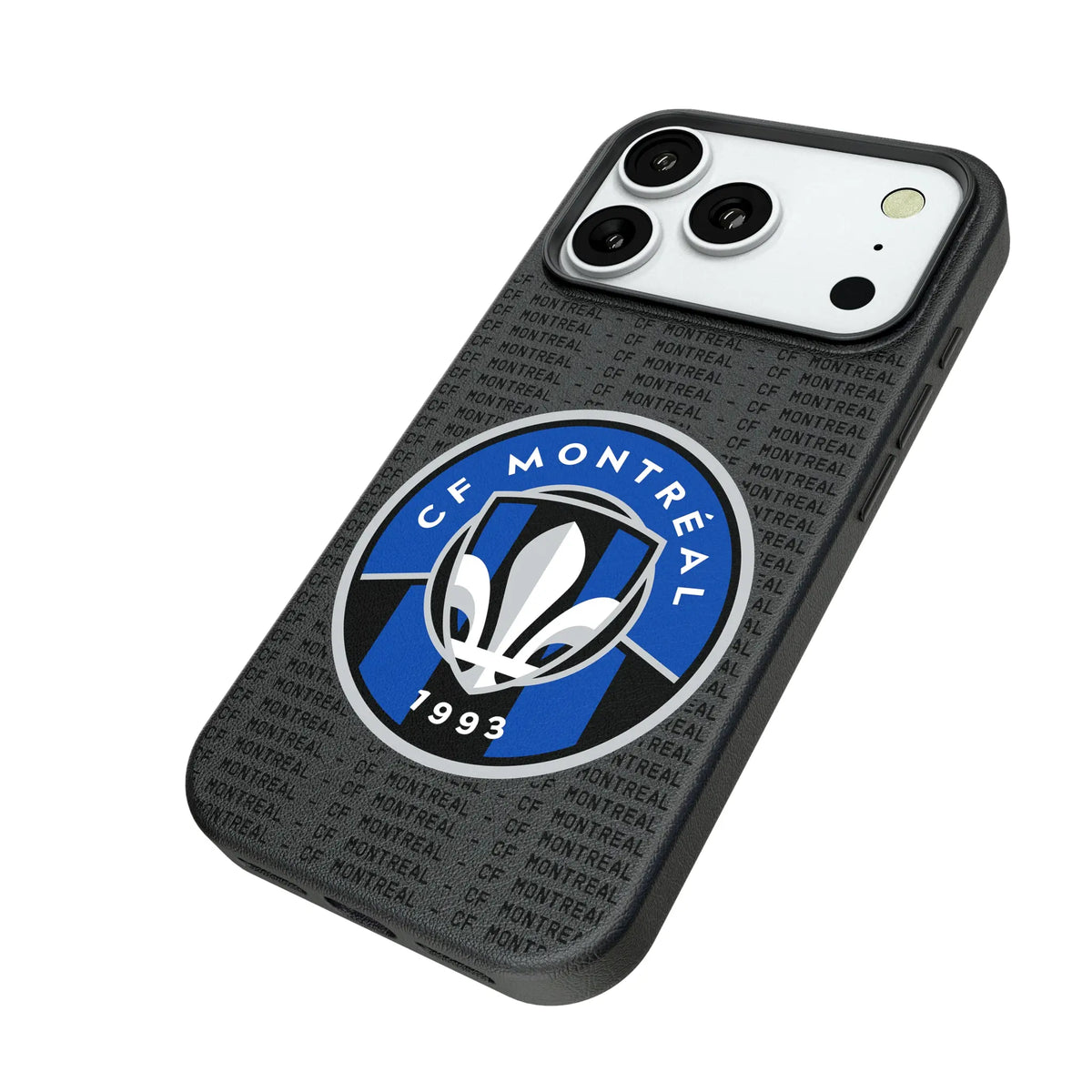 CF Montreal Text Backdrop iPhone MagSafe Compatible Phone Case for Apple iPhone - Isometric View#Device_iPhone 18 Pro