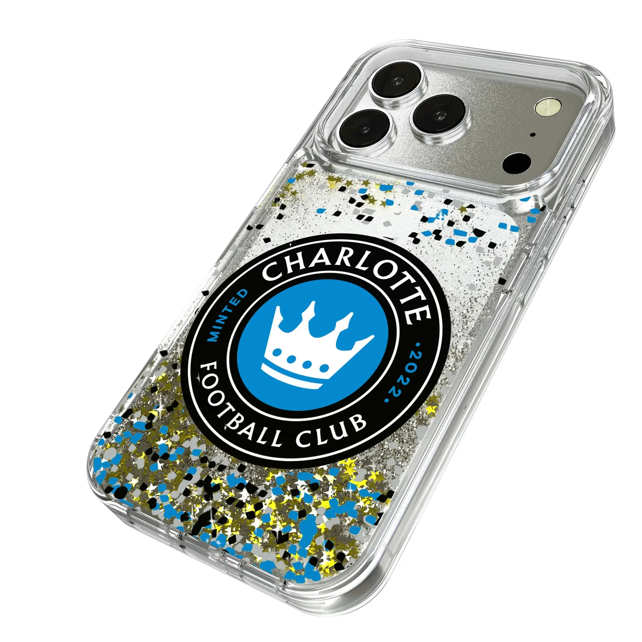 Charlotte FC Confetti iPhone Glitter Phone Case for Apple iPhone - Isometric View
