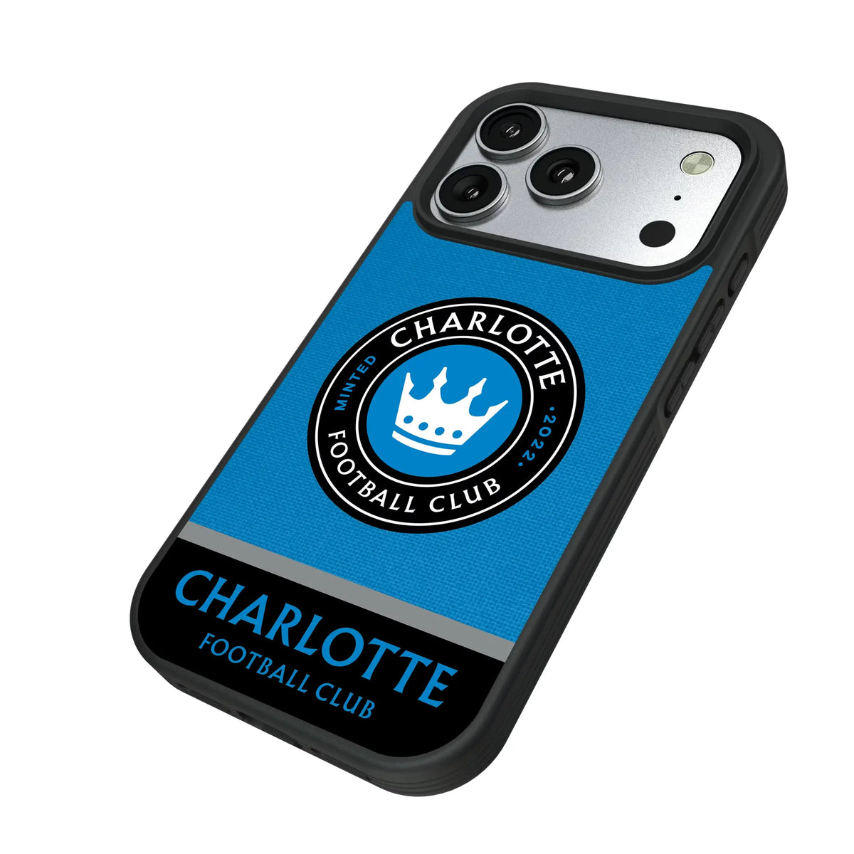 Charlotte FC Endzone Solid iPhone Bump Phone Case for Apple iPhone - Isometric View#Device_iPhone 17 Pro