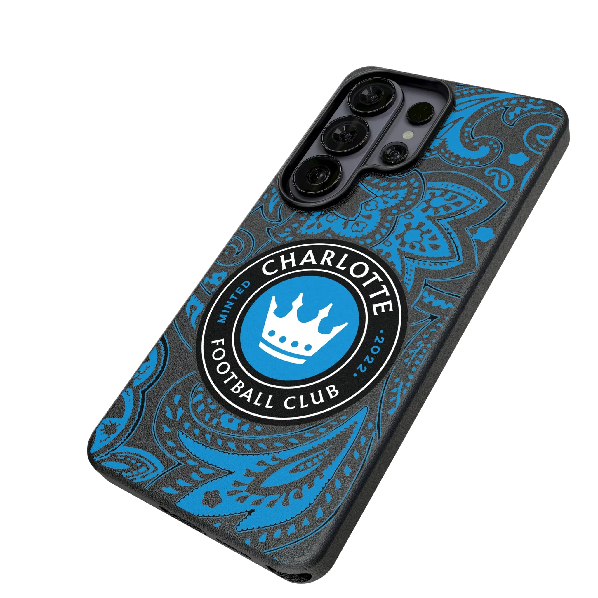 Charlotte FC Paisley Galaxy MagSafe Compatible Phone Case for Samsung Galaxy - Isometric View#Device_Galaxy S26 Ultra