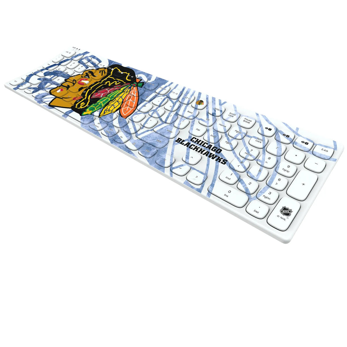 Chicago Blackhawks Ice Tilt KKB605 Curved Wireless Keyboard - Isometric View