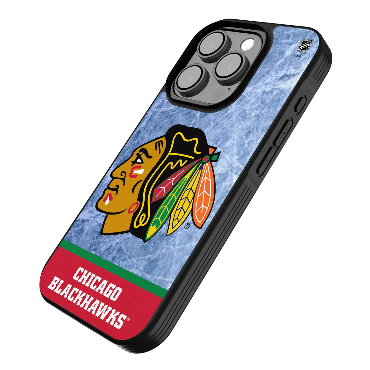 Chicago Blackhawks Ice Wordmark iPhone Bump Phone Case for Apple iPhone - Isometric View