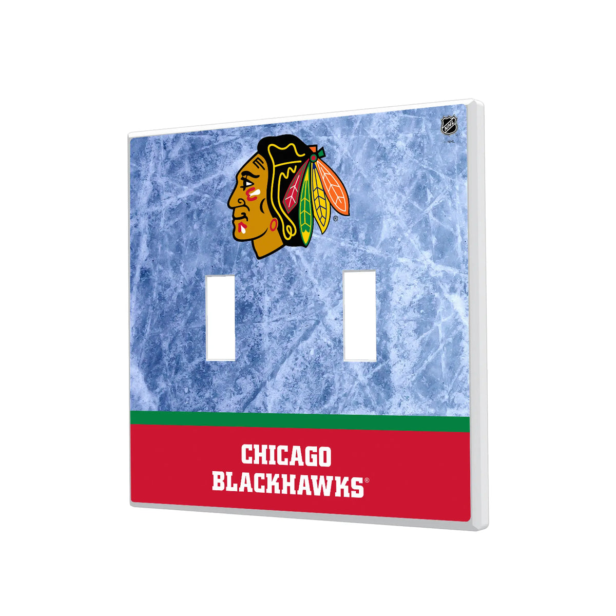 Chicago Blackhawks Ice Wordmark Hidden-Screw Light Switch Plate#Style_Double Toggle