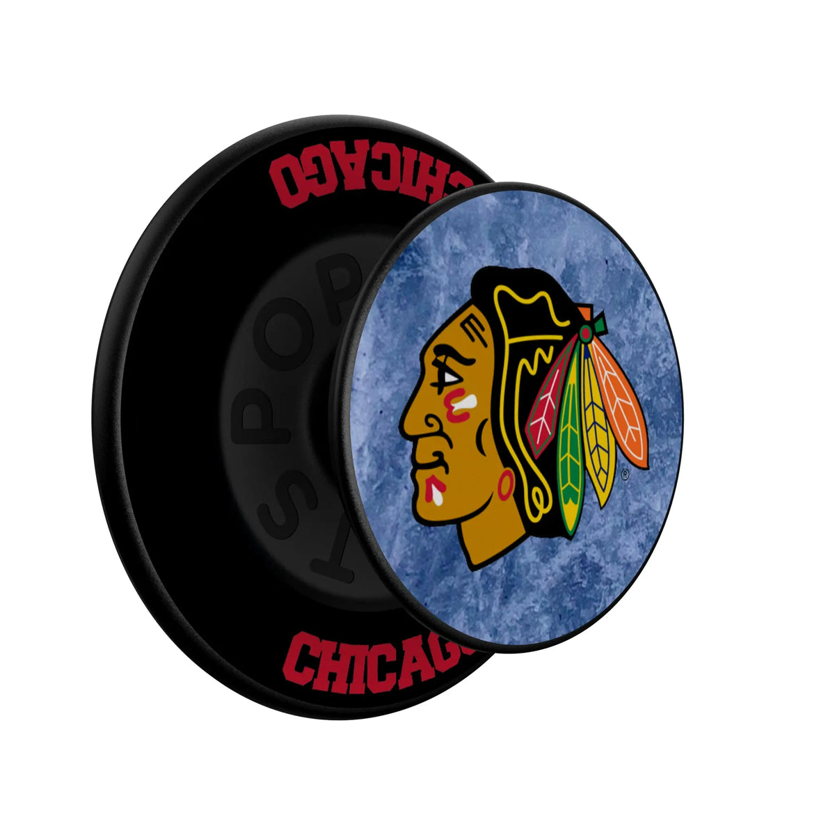 Chicago Blackhawks Ice Wordmark Popsockets Round Magnetic - Isometric View