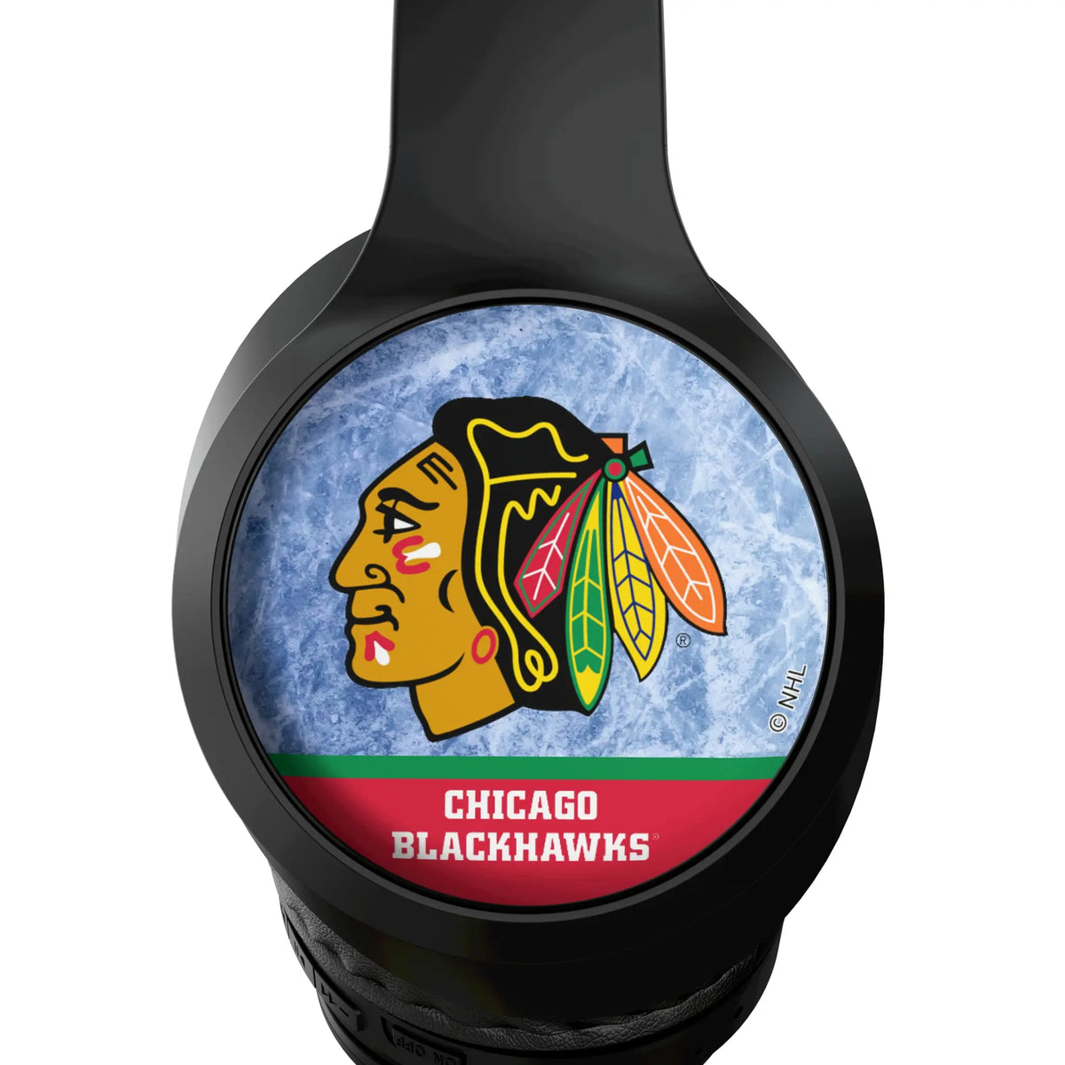 Chicago Blackhawks Ice Wordmark Wireless Over-Ear Headphones With Case - Detail
