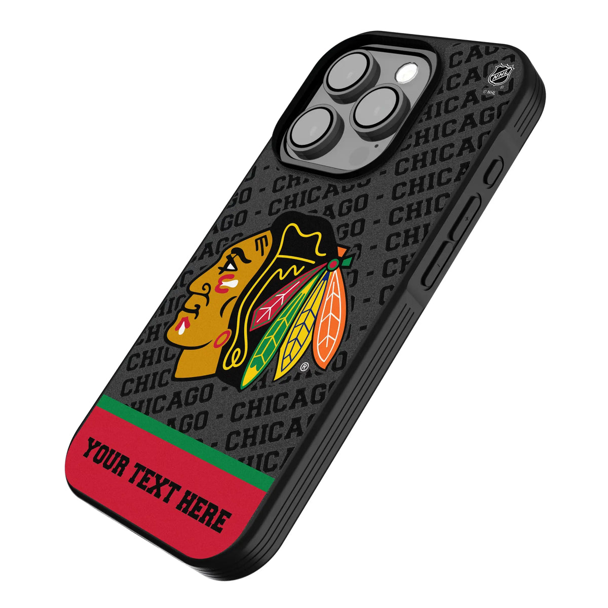 Chicago Blackhawks Personalized EndZone Plus iPhone Bump Phone Case for Apple iPhone - Isometric View
